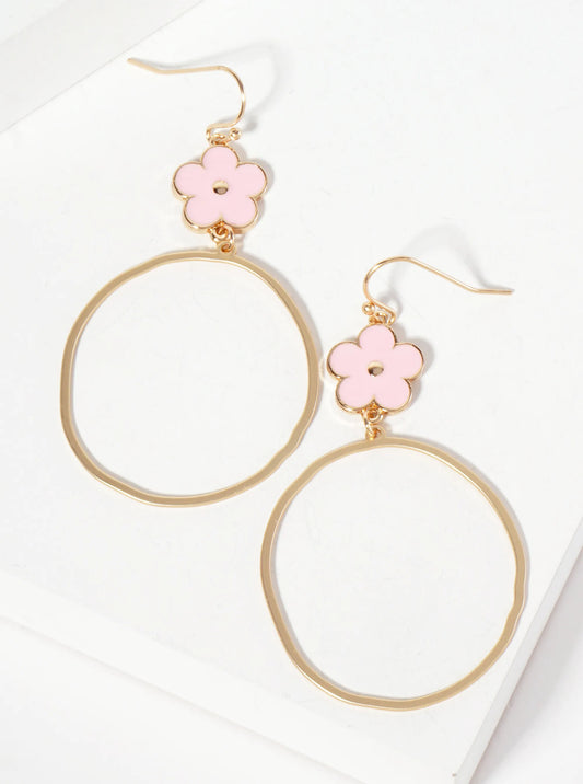 Botanical-Theme Organic Circle Drop Enamel Flower Dangle Earrings