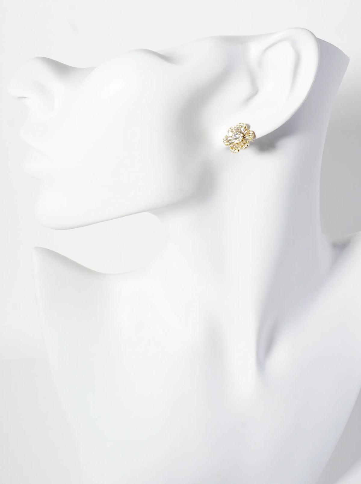 Botanical-Theme Pave-Set Cubic-Zirconia 12mm Flower-Shaped 18K-Gold-Dipped Stud Earrings