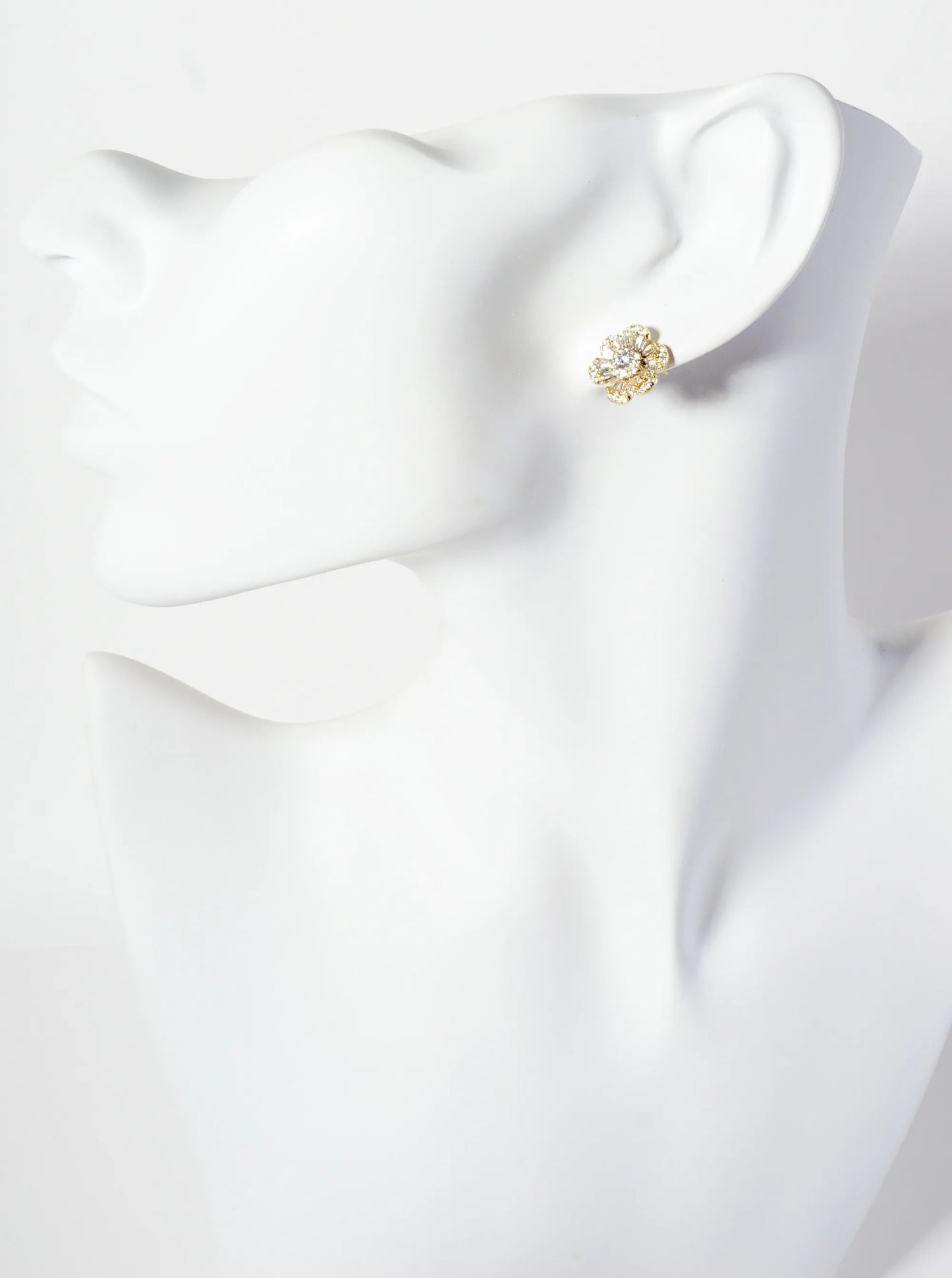 Botanical-Theme Pave-Set Cubic-Zirconia 12mm Flower-Shaped 18K-Gold-Dipped Stud Earrings