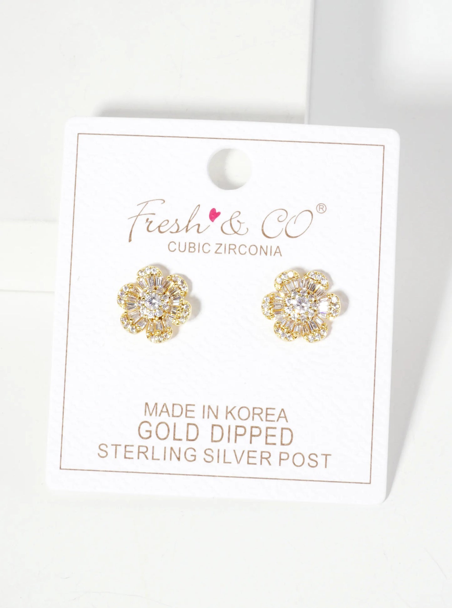 Botanical-Theme Pave-Set Cubic-Zirconia 12mm Flower-Shaped 18K-Gold-Dipped Stud Earrings