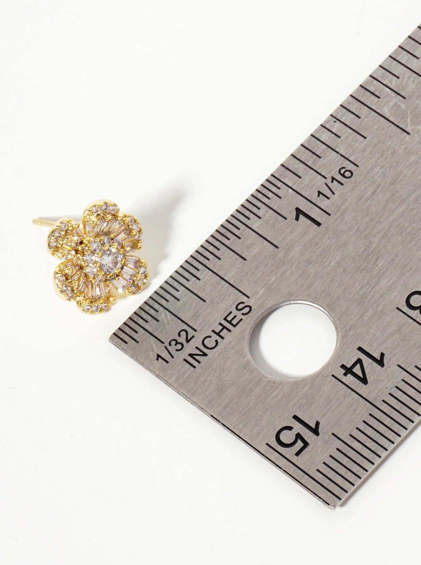 Botanical-Theme Pave-Set Cubic-Zirconia 12mm Flower-Shaped 18K-Gold-Dipped Stud Earrings