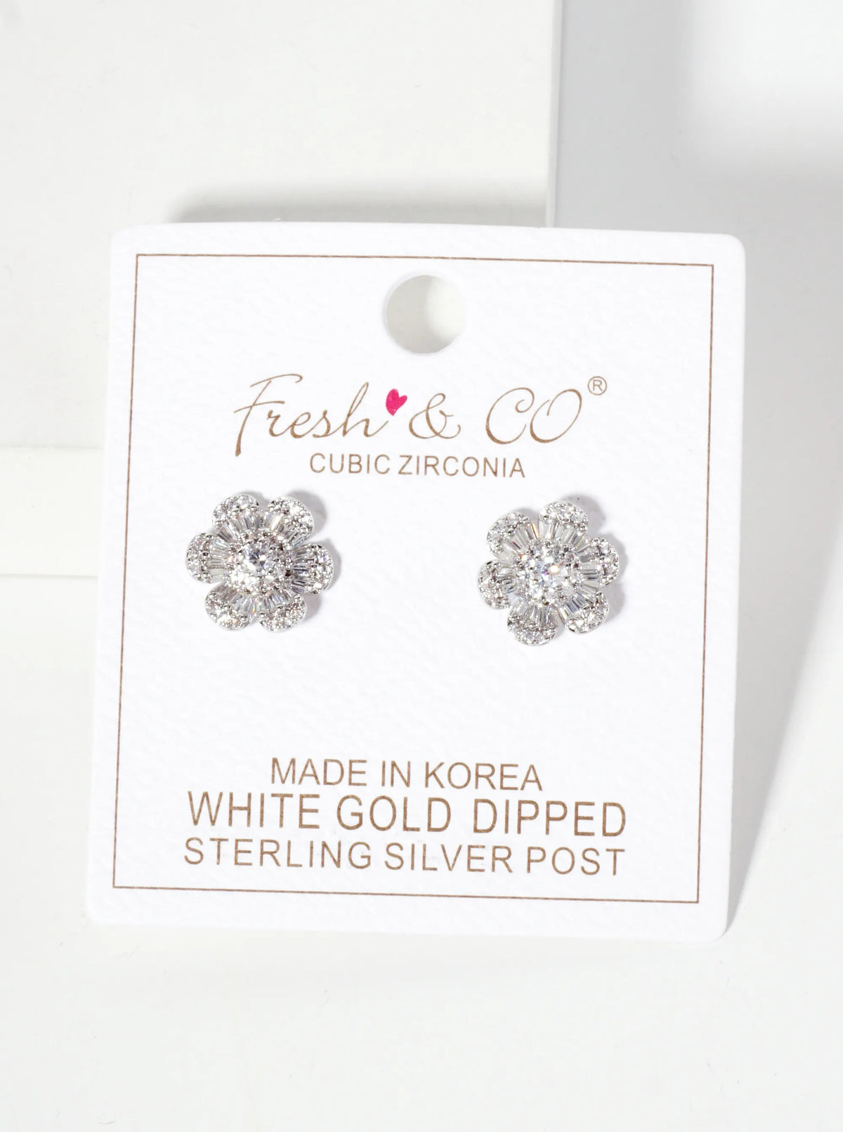 Botanical-Theme Pave-Set Cubic-Zirconia 12mm Flower-Shaped 18K-Gold-Dipped Stud Earrings