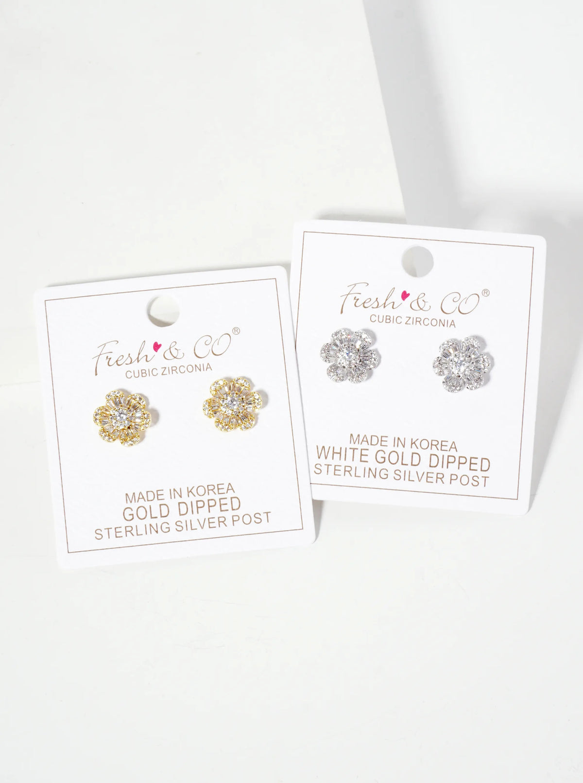Botanical-Theme Pave-Set Cubic-Zirconia 12mm Flower-Shaped 18K-Gold-Dipped Stud Earrings