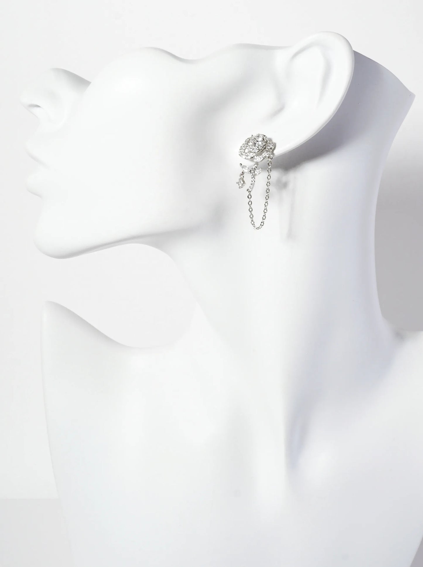 Botanical-Theme Pave-Set Cubic-Zirconia 18K-Gold-Dipped Rose Drop Earrings With Chain Detail