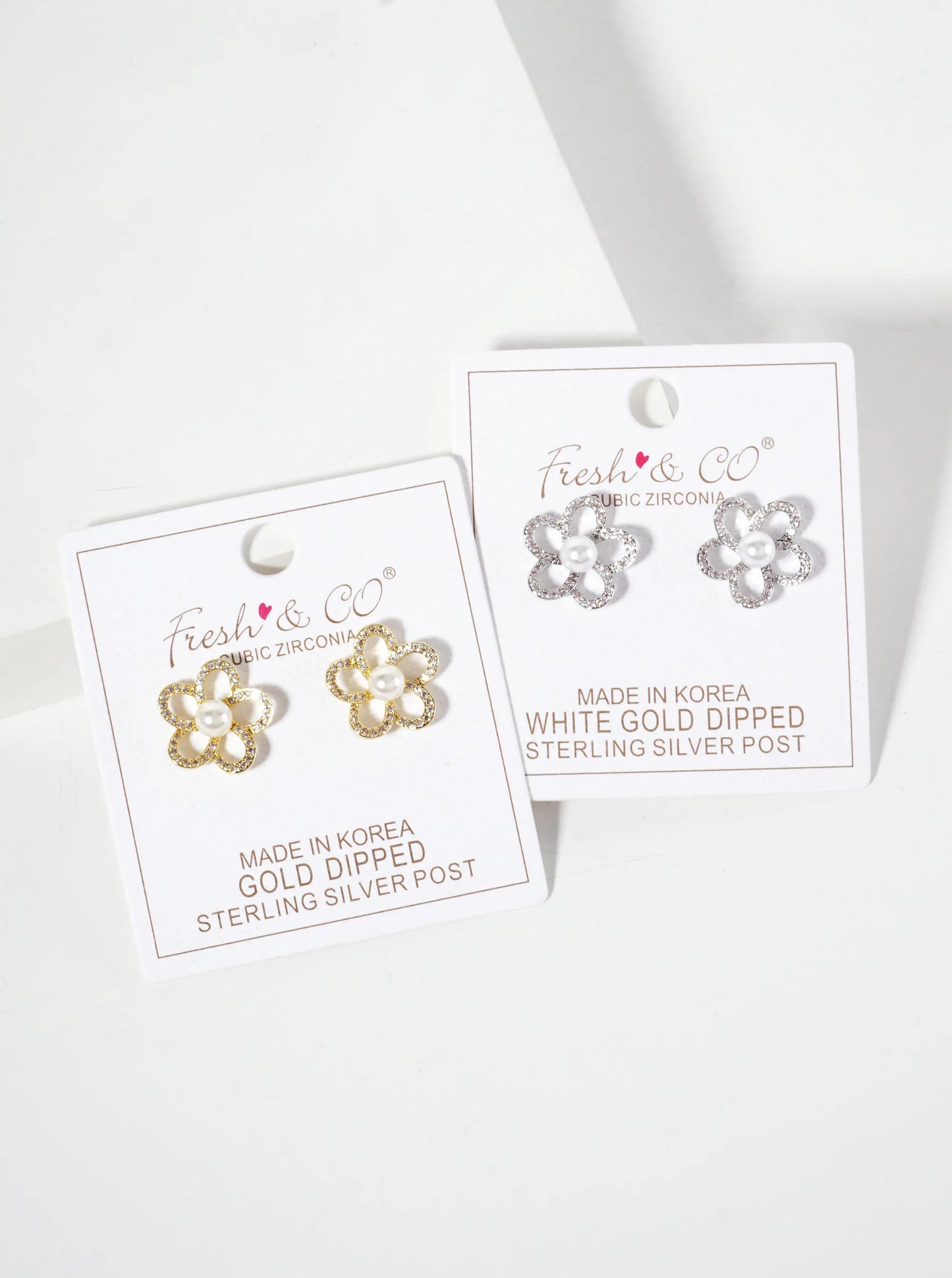 Botanical-Theme Pave-Set Cubic-Zirconia Pearl Flower 18K-Gold-Dipped Stud Earrings