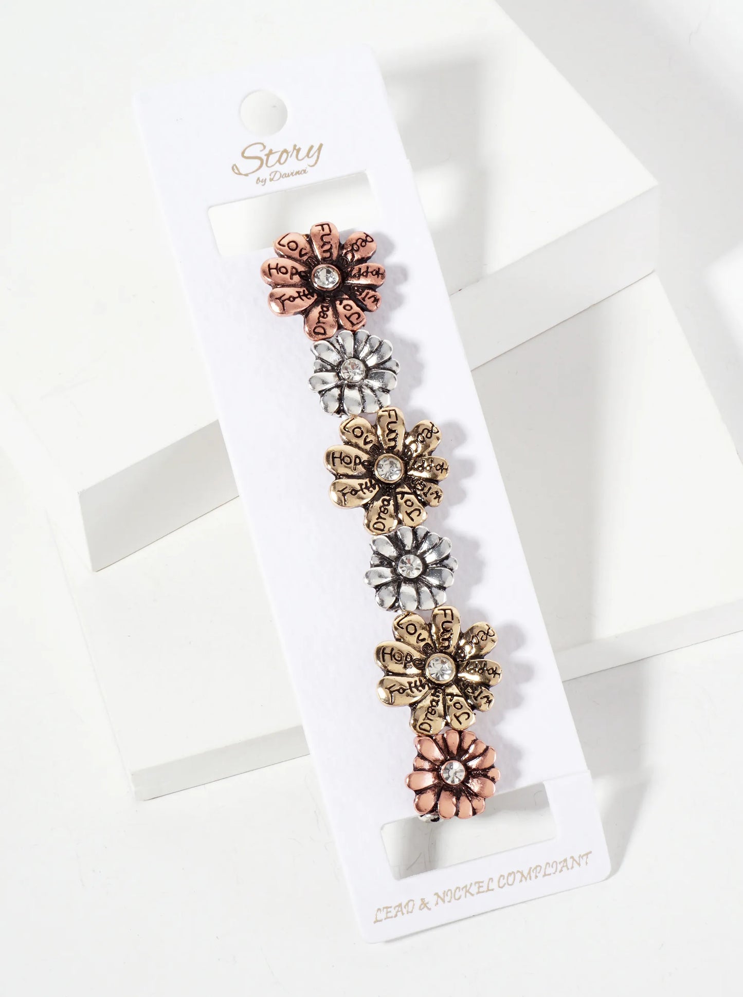 Botanical-Theme Positive-Words Engraved Flower Stretch Bracelet