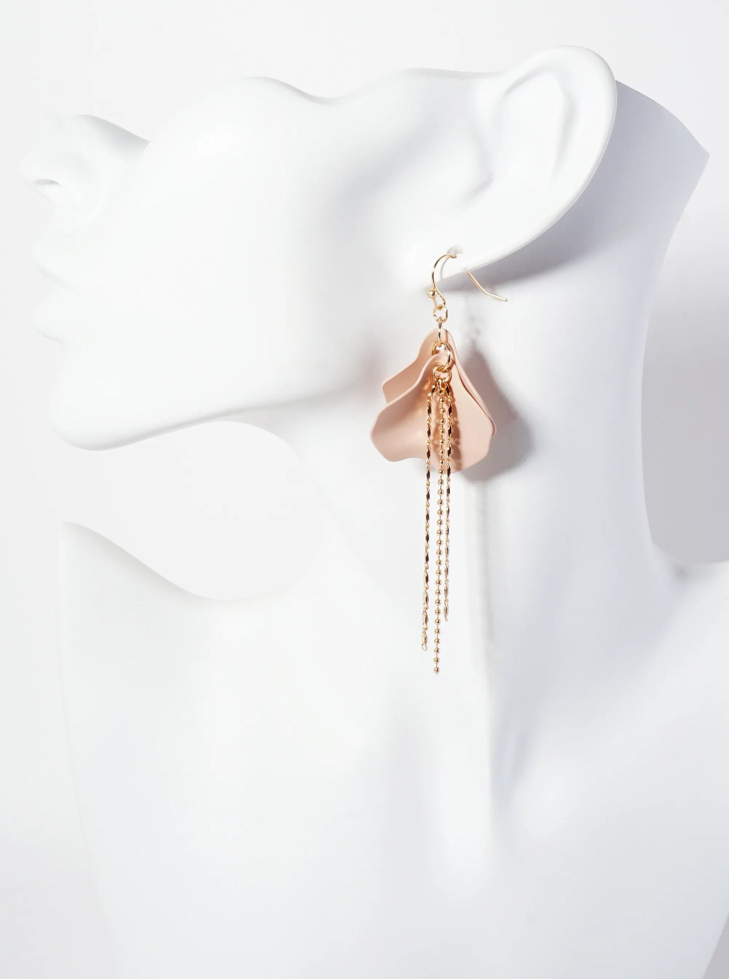 Botanical-Theme Rubber-Coated Flower Petal Design Dangle Earrings With Chain Drop