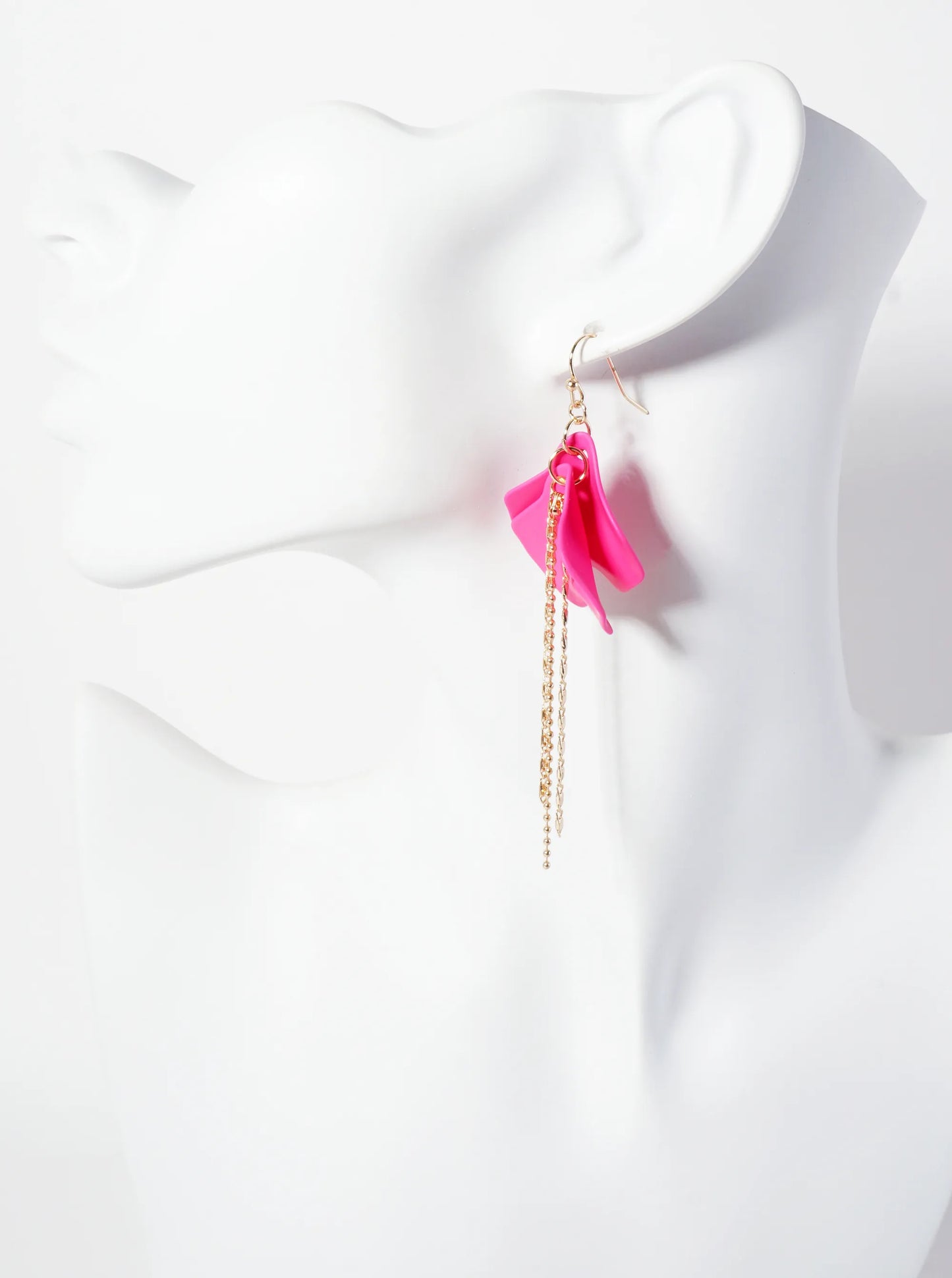 Botanical-Theme Rubber-Coated Flower Petal Design Dangle Earrings With Chain Drop