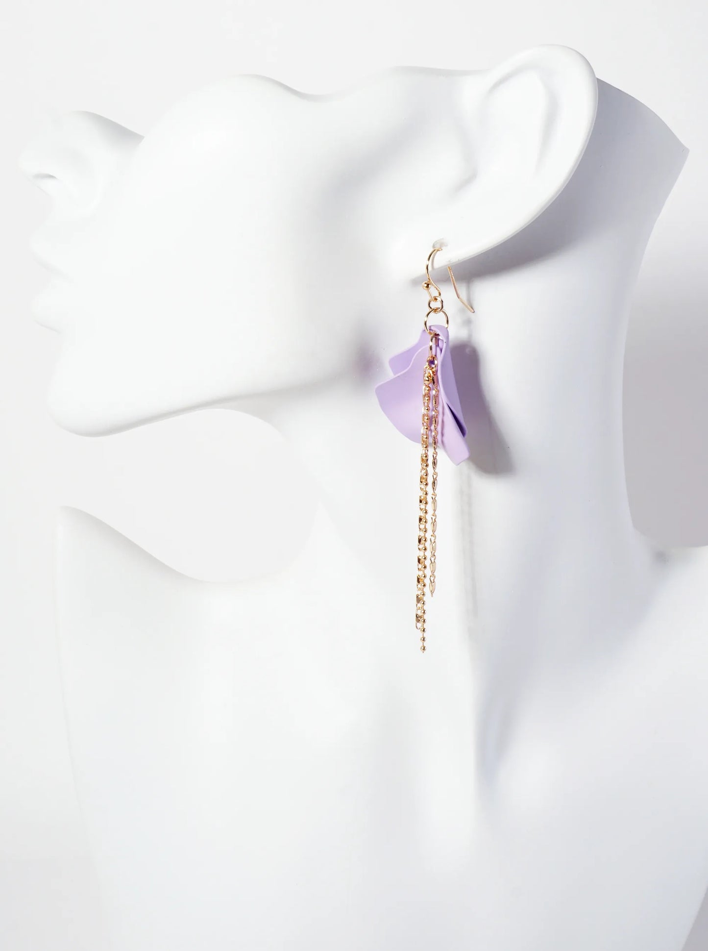 Botanical-Theme Rubber-Coated Flower Petal Design Dangle Earrings With Chain Drop