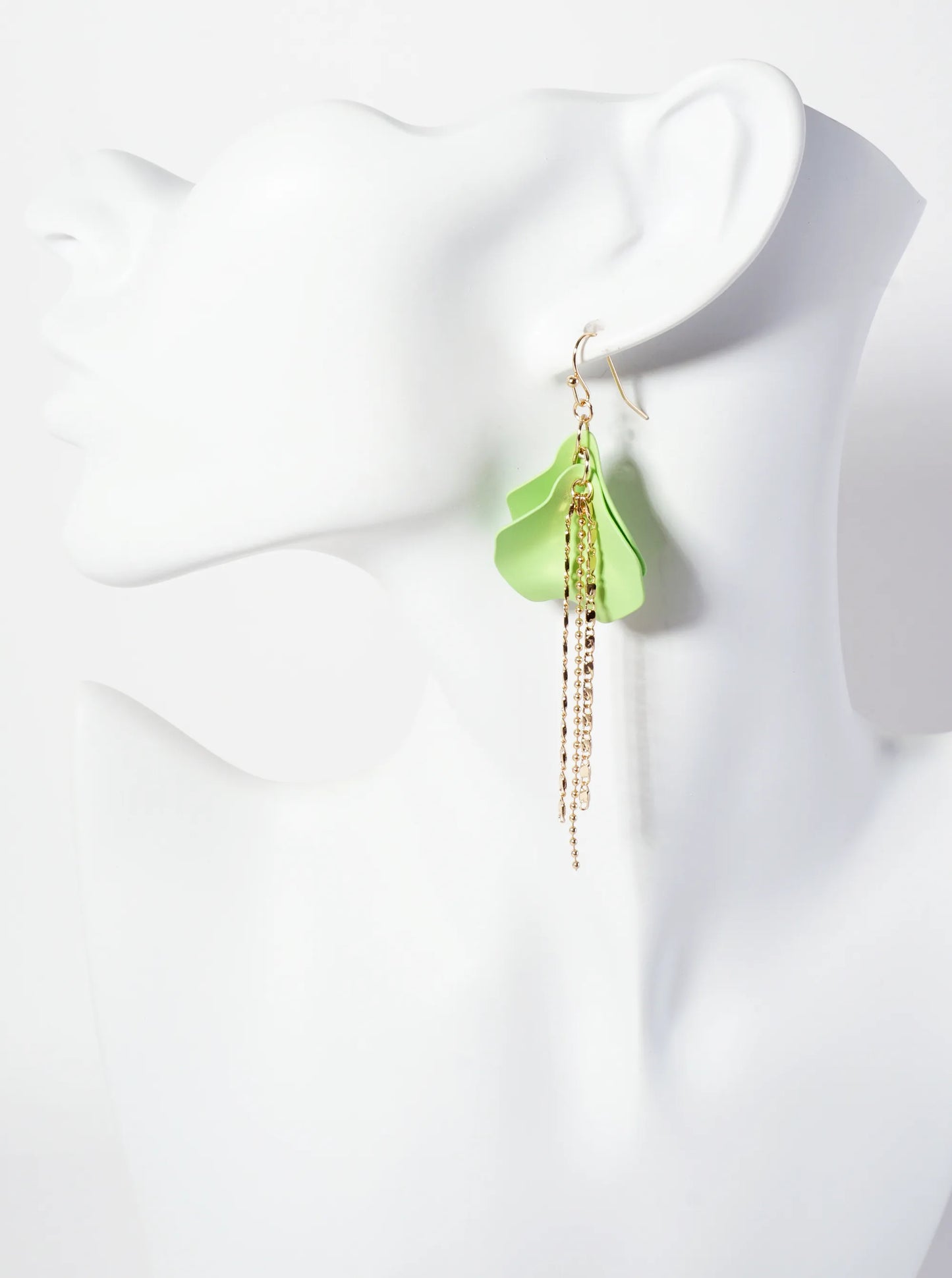 Botanical-Theme Rubber-Coated Flower Petal Design Dangle Earrings With Chain Drop