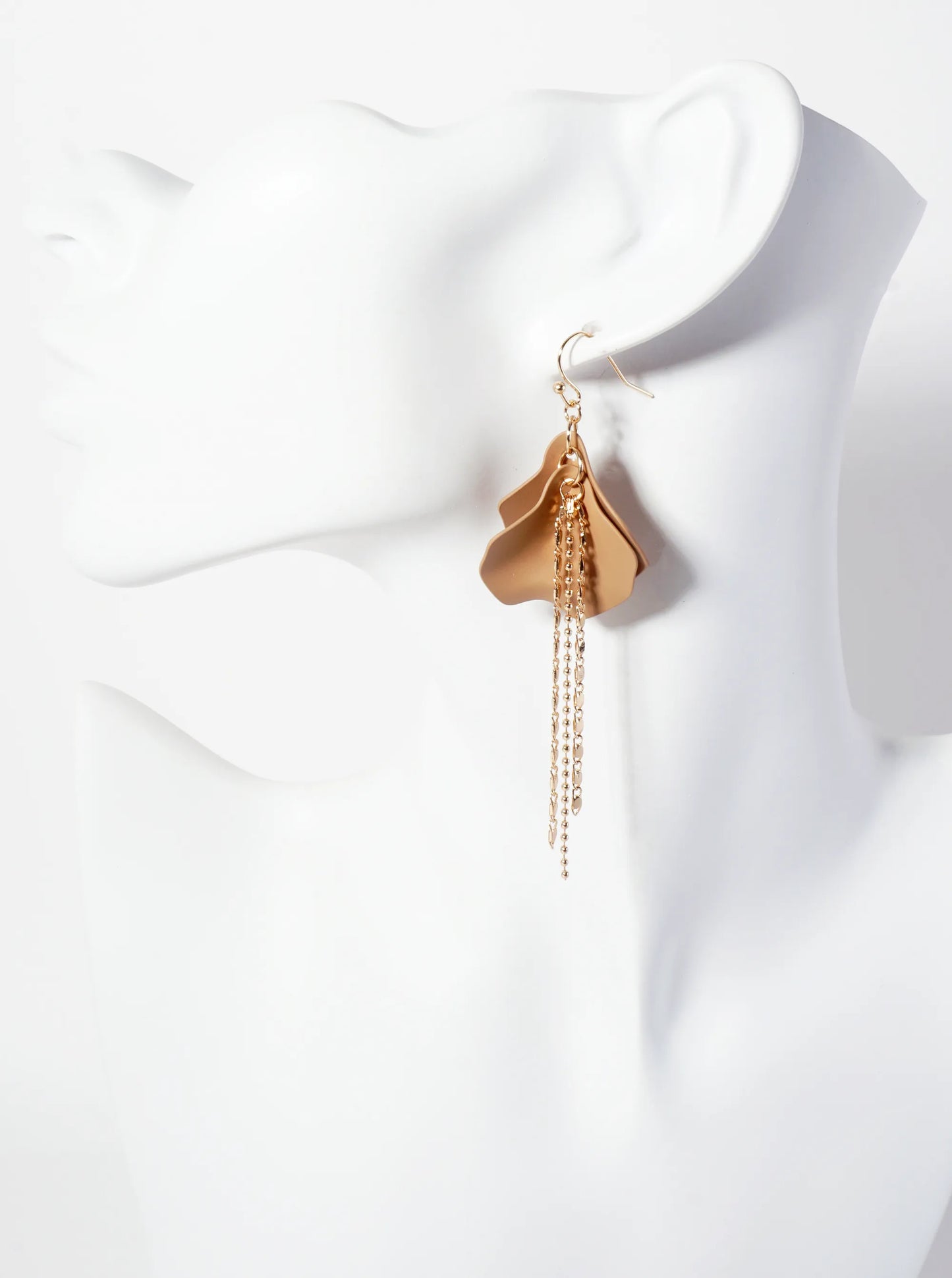 Botanical-Theme Rubber-Coated Flower Petal Design Dangle Earrings With Chain Drop