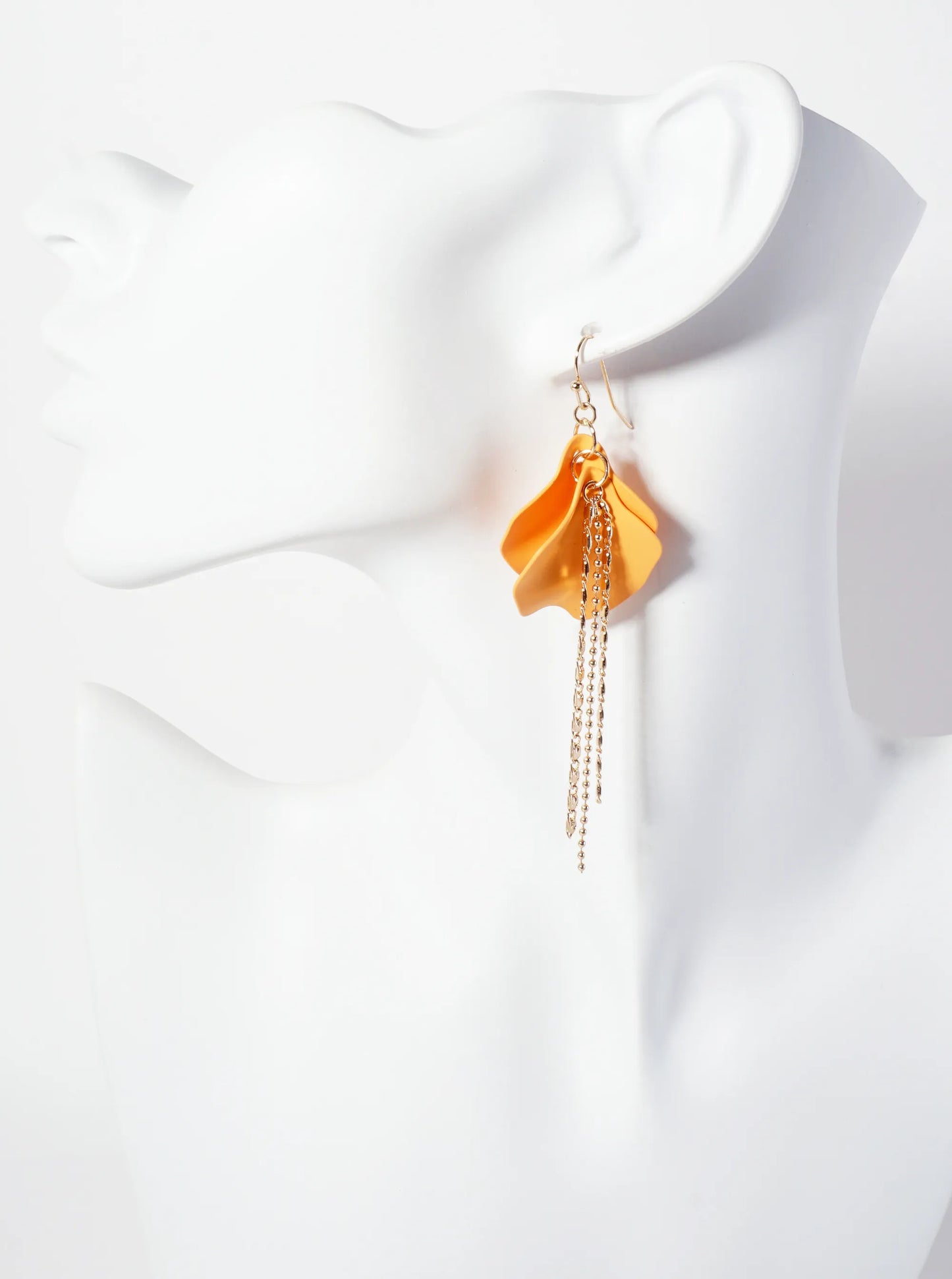 Botanical-Theme Rubber-Coated Flower Petal Design Dangle Earrings With Chain Drop