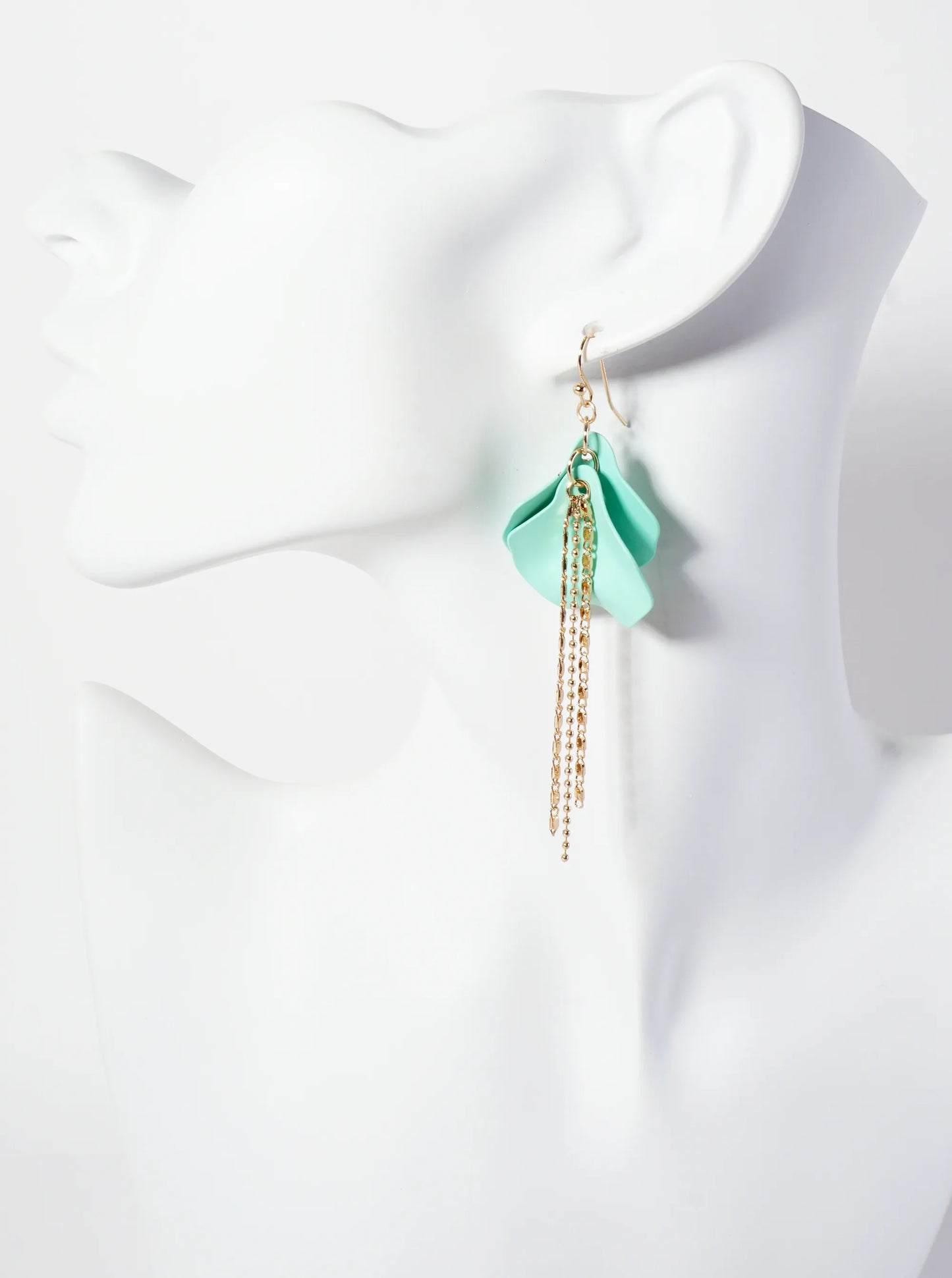 Botanical-Theme Rubber-Coated Flower Petal Design Dangle Earrings With Chain Drop