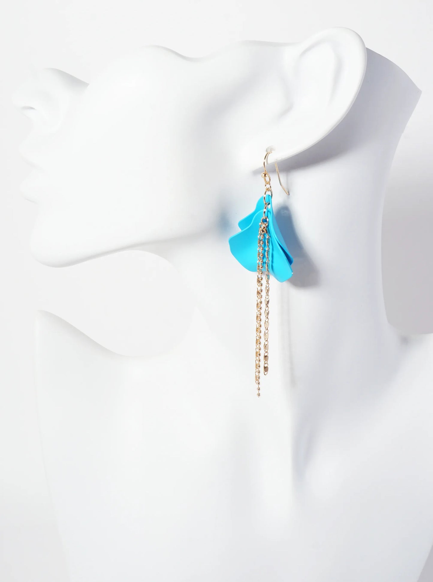 Botanical-Theme Rubber-Coated Flower Petal Design Dangle Earrings With Chain Drop