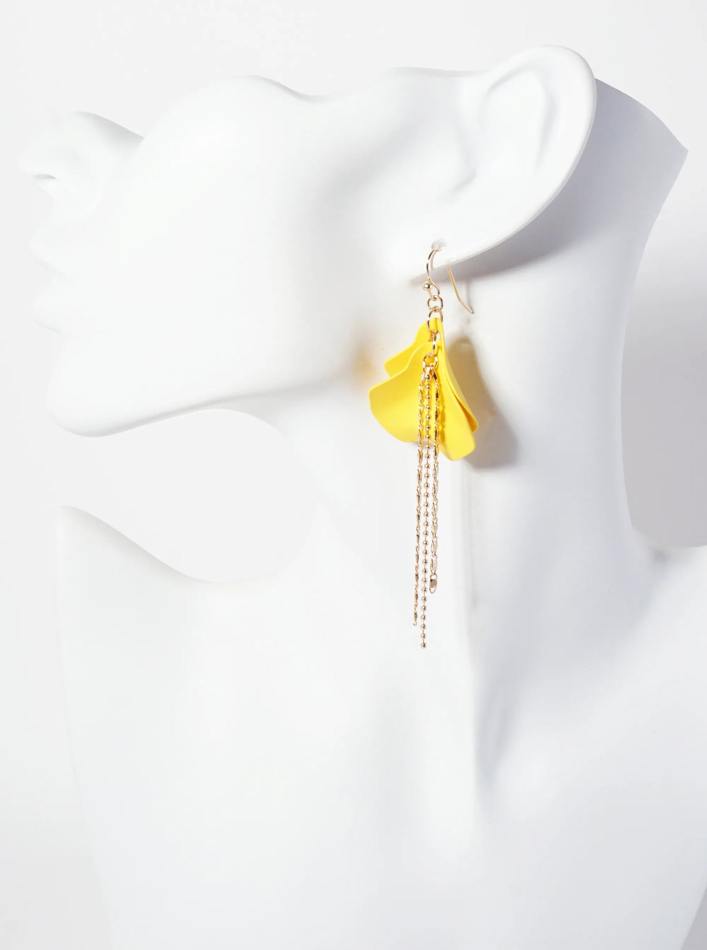 Botanical-Theme Rubber-Coated Flower Petal Design Dangle Earrings With Chain Drop