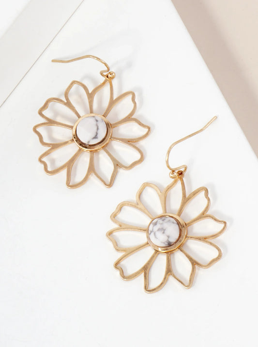 Botanical-Theme Semi-Precious Natural-Stone Flower Dangle Drop Earrings