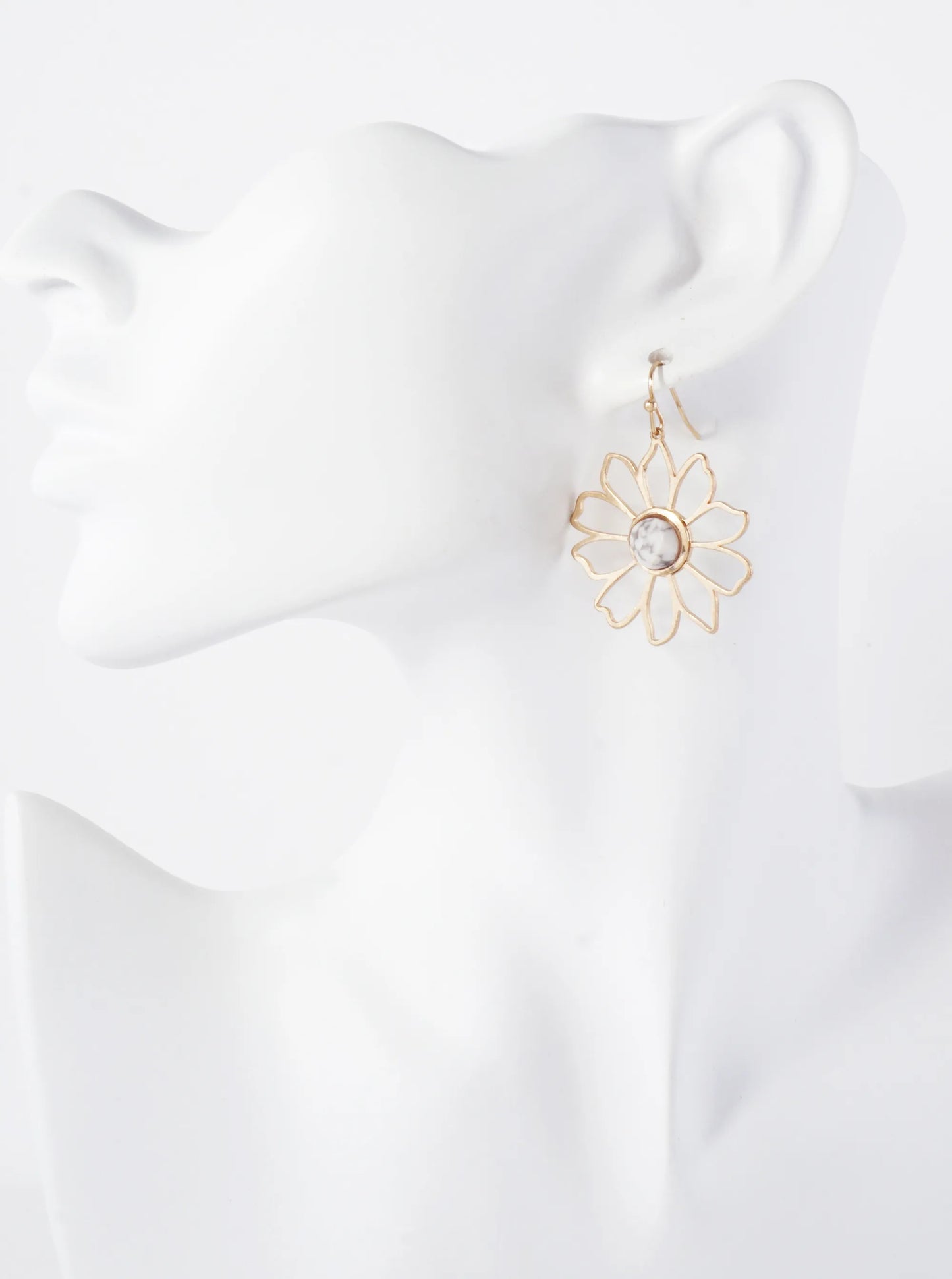 Botanical-Theme Semi-Precious Natural-Stone Flower Dangle Drop Earrings