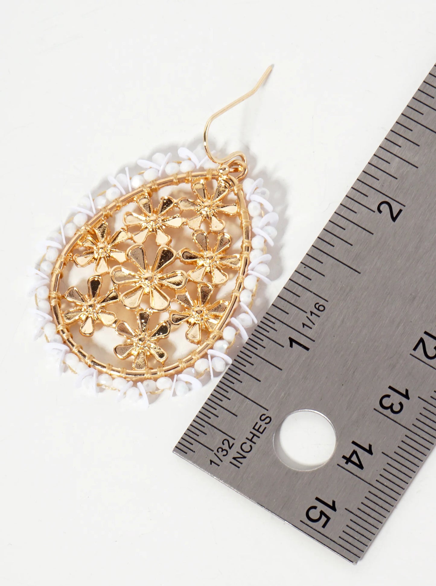 Botanical-Theme Sequin Glass-Beaded Floral Teardrop Dangle Earrings