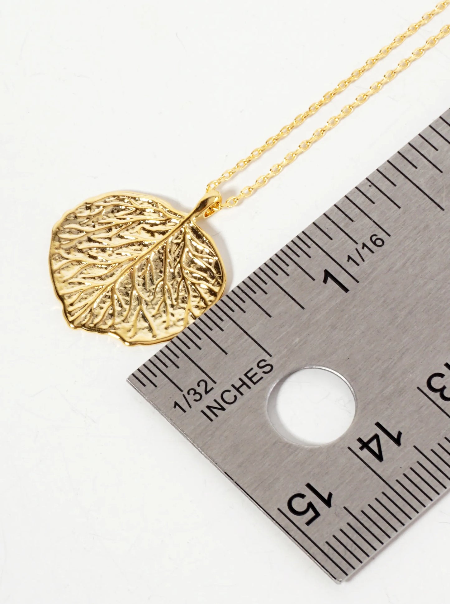 Botanical-Theme Textured Aspen Leaf Pendant 18K-Gold-Dipped Necklace