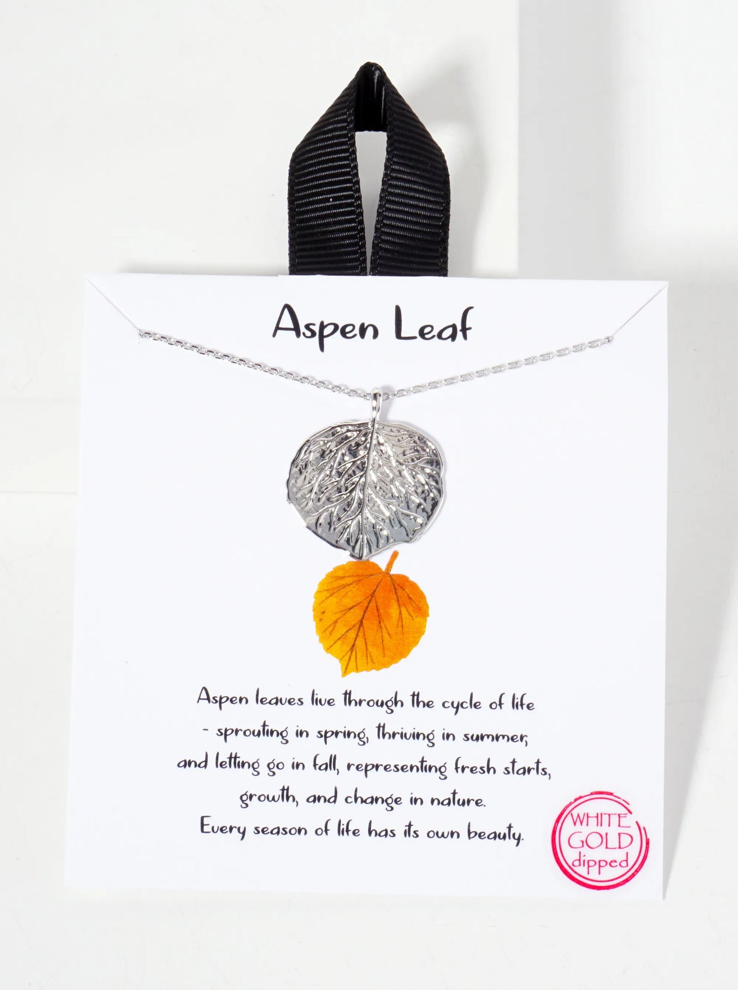 Botanical-Theme Textured Aspen Leaf Pendant 18K-Gold-Dipped Necklace