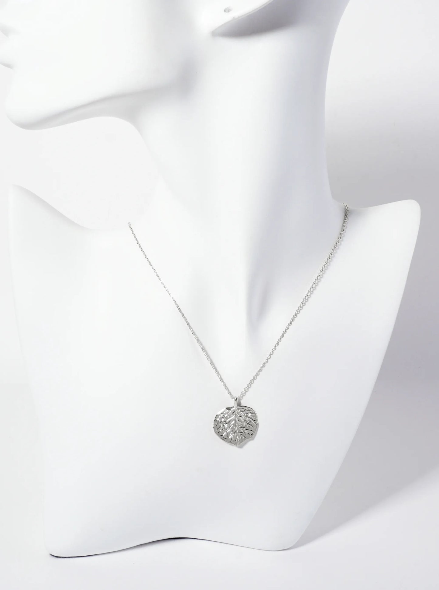 Botanical-Theme Textured Aspen Leaf Pendant 18K-Gold-Dipped Necklace