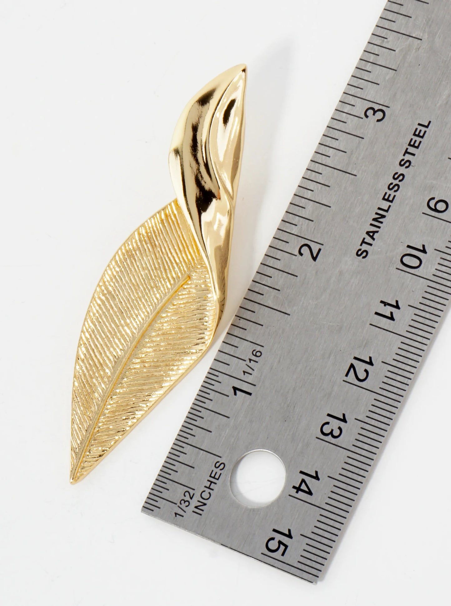 Botanical-Theme Textured Elegantly Twisted Leaf Design 14K-Gold-Dipped Brass Statement Earrings