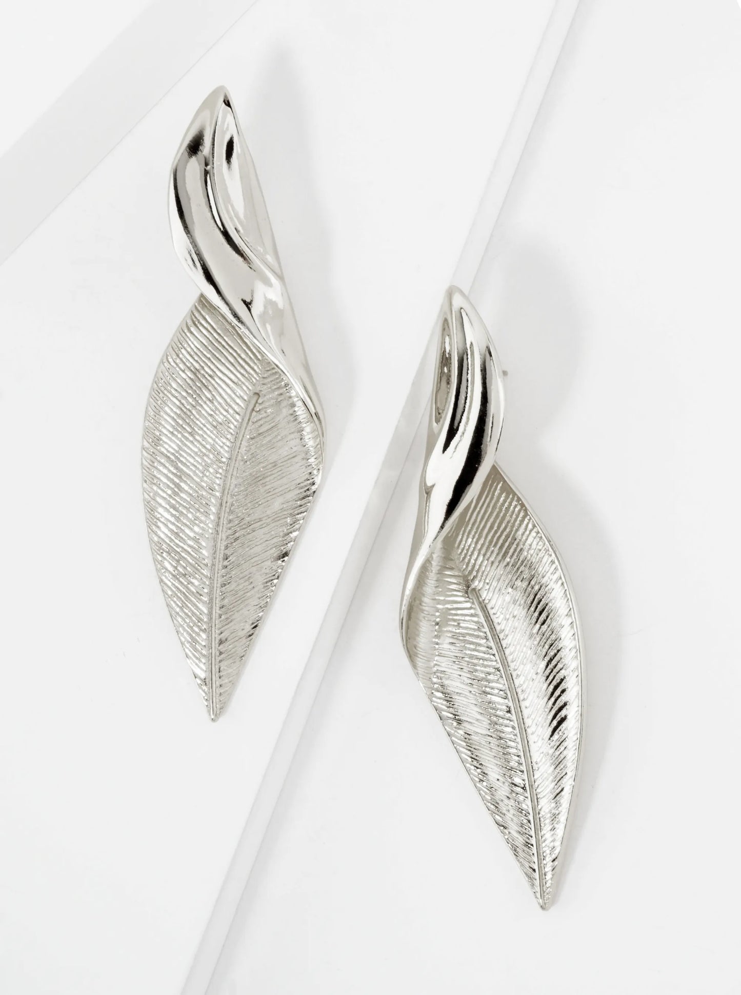 Botanical-Theme Textured Elegantly Twisted Leaf Design 14K-Gold-Dipped Brass Statement Earrings