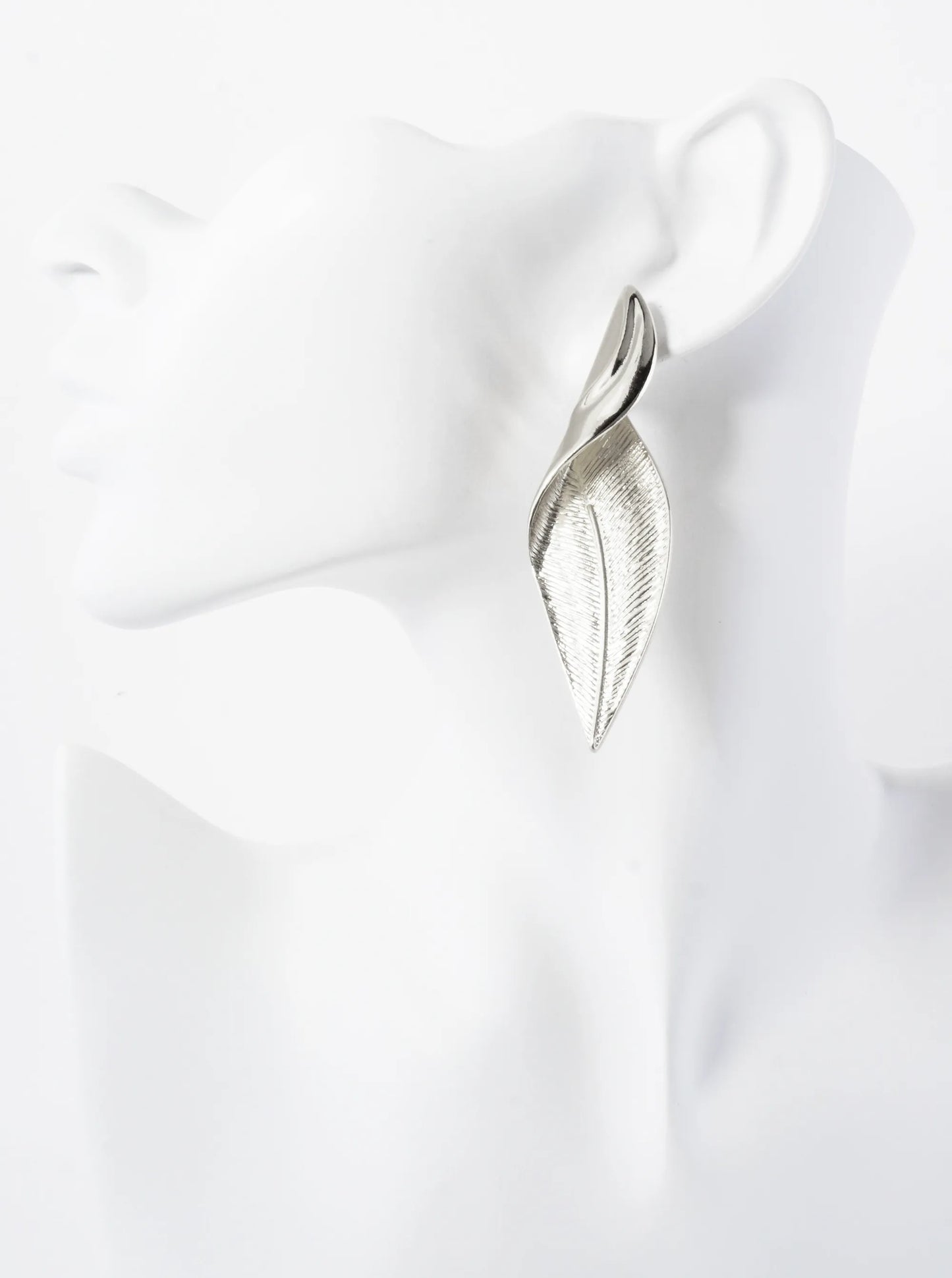 Botanical-Theme Textured Elegantly Twisted Leaf Design 14K-Gold-Dipped Brass Statement Earrings