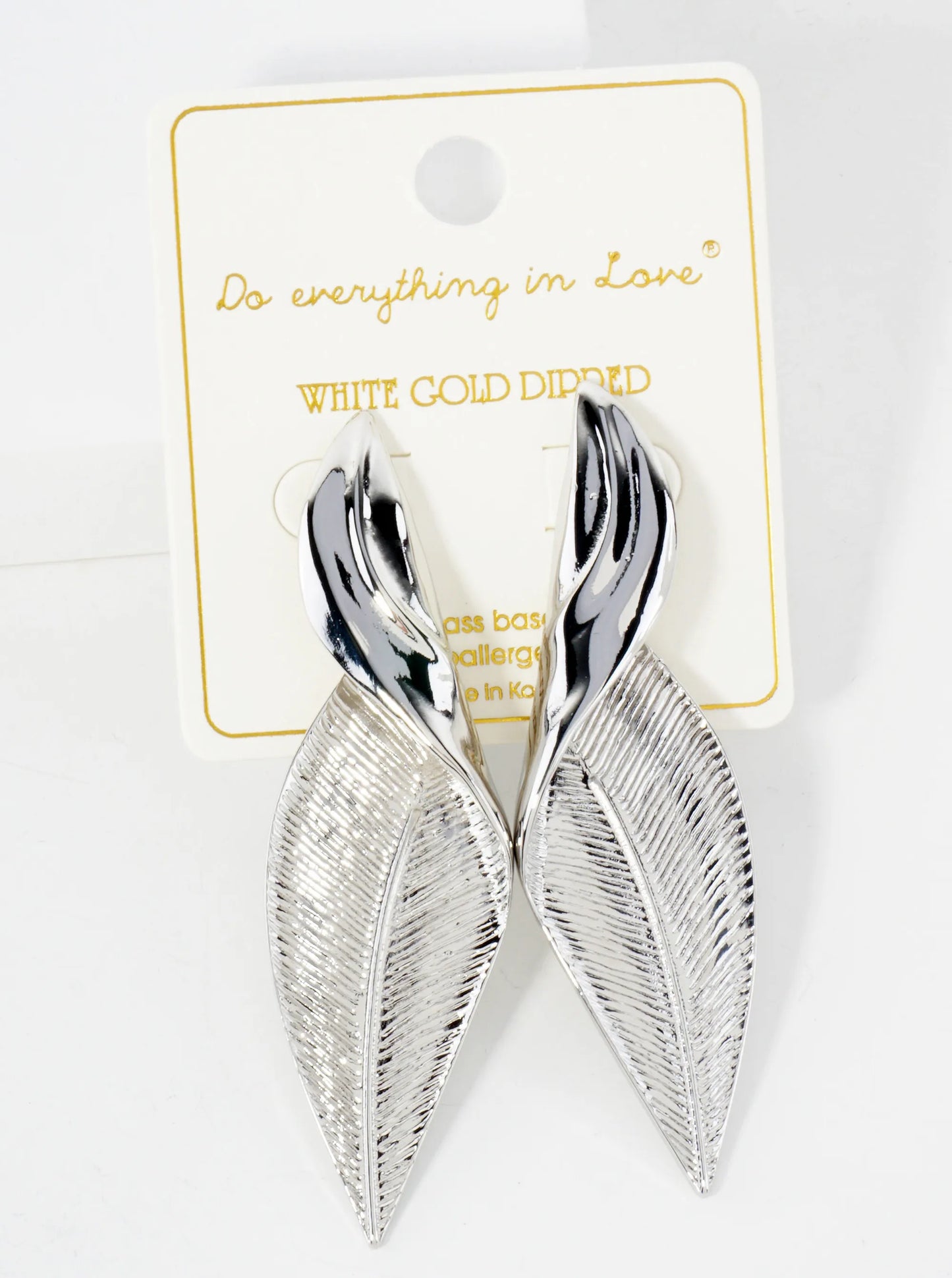 Botanical-Theme Textured Elegantly Twisted Leaf Design 14K-Gold-Dipped Brass Statement Earrings