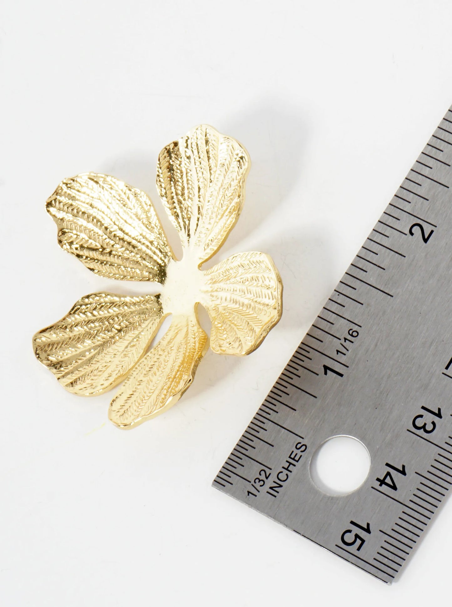Botanical-Theme Textured Flower Shape 14K-Gold-Dipped Brass Statement Earrings