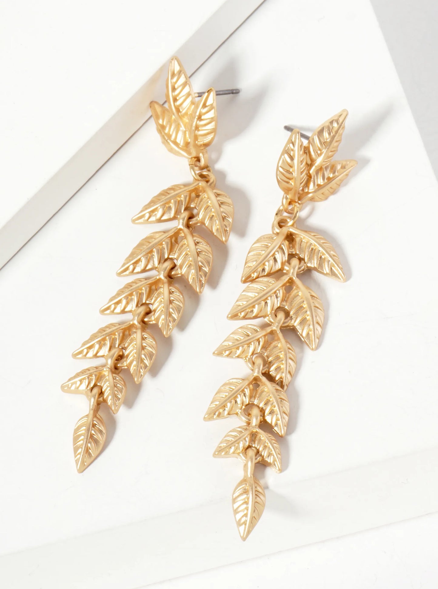 Botanical-Theme Textured Leaf Drop Dangle Earrings