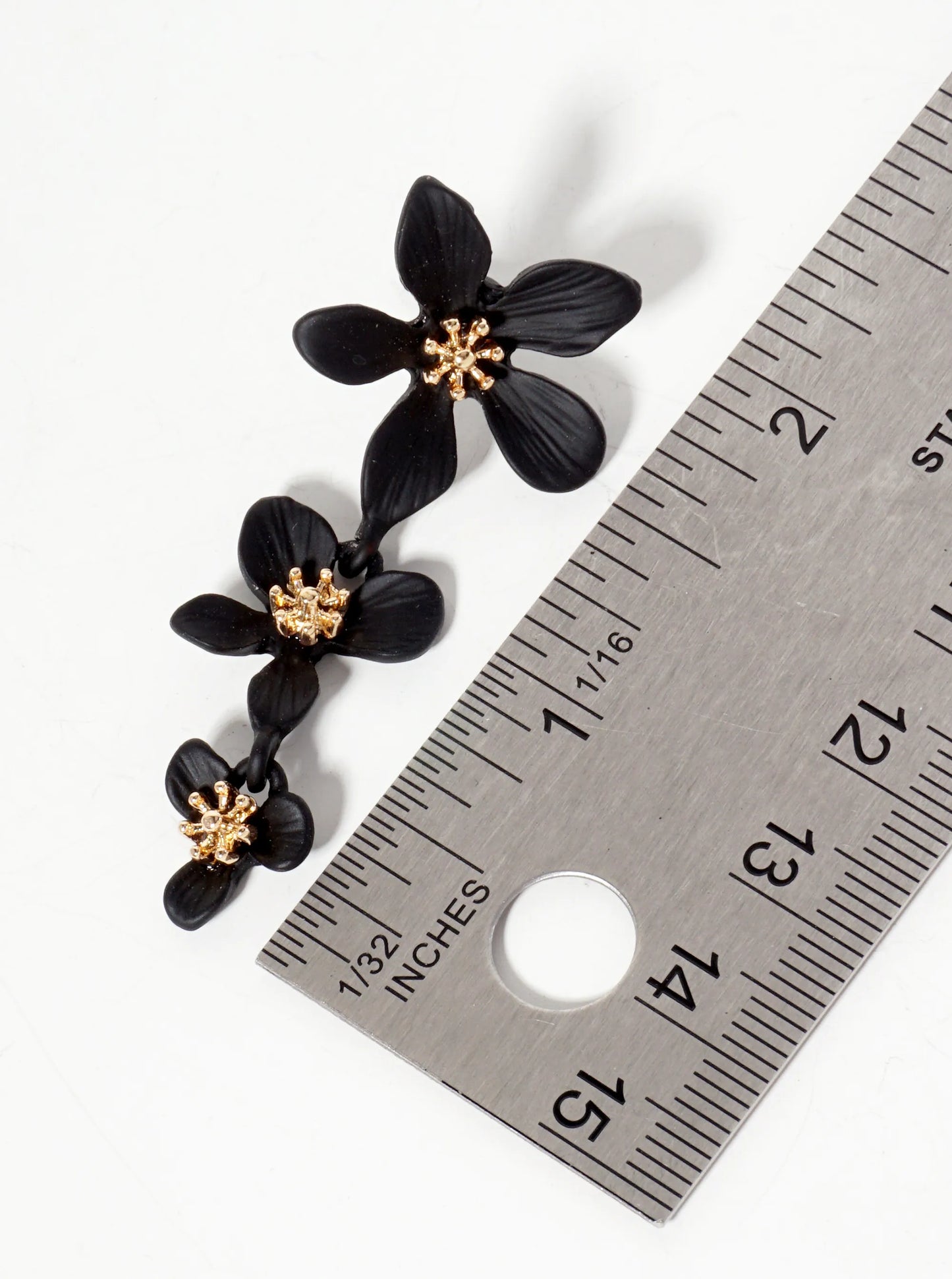 Botanical-Theme Three Graduated Flower Drop Post Earrings