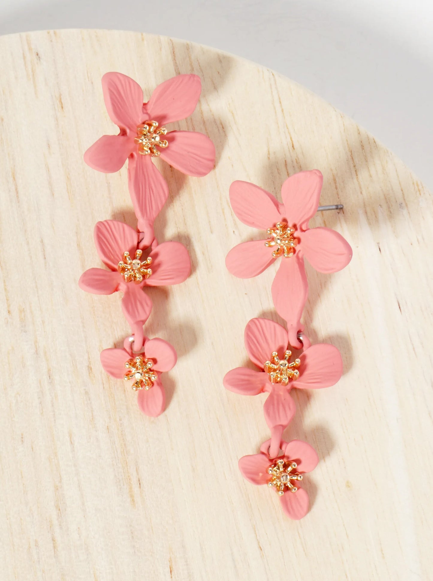 Botanical-Theme Three Graduated Flower Drop Post Earrings