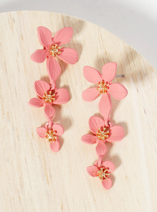Botanical-Theme Three Graduated Flower Drop Post Earrings