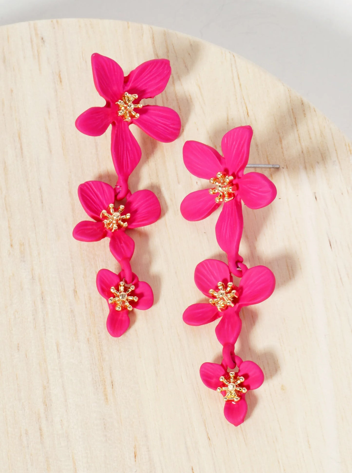 Botanical-Theme Three Graduated Flower Drop Post Earrings