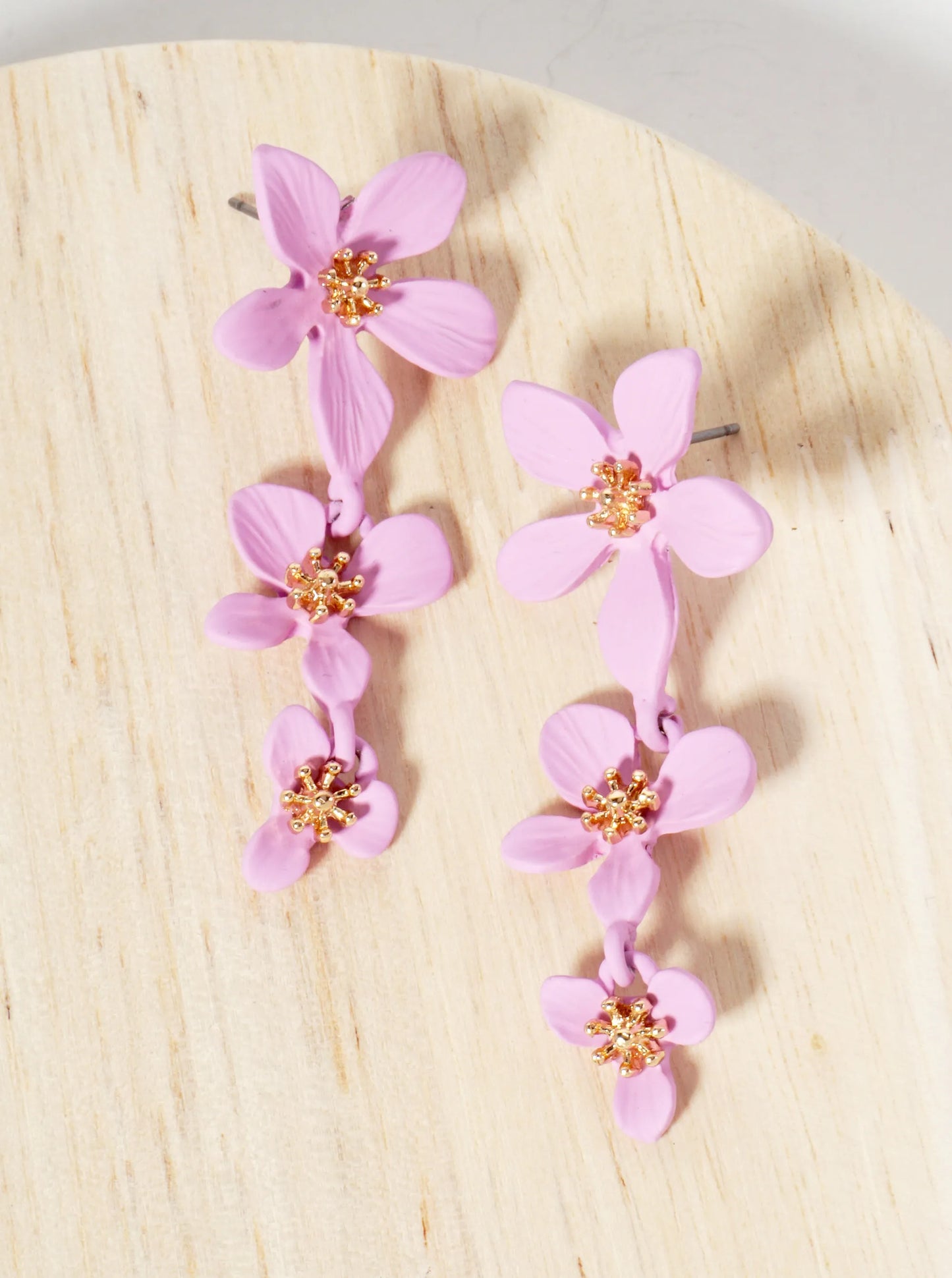 Botanical-Theme Three Graduated Flower Drop Post Earrings