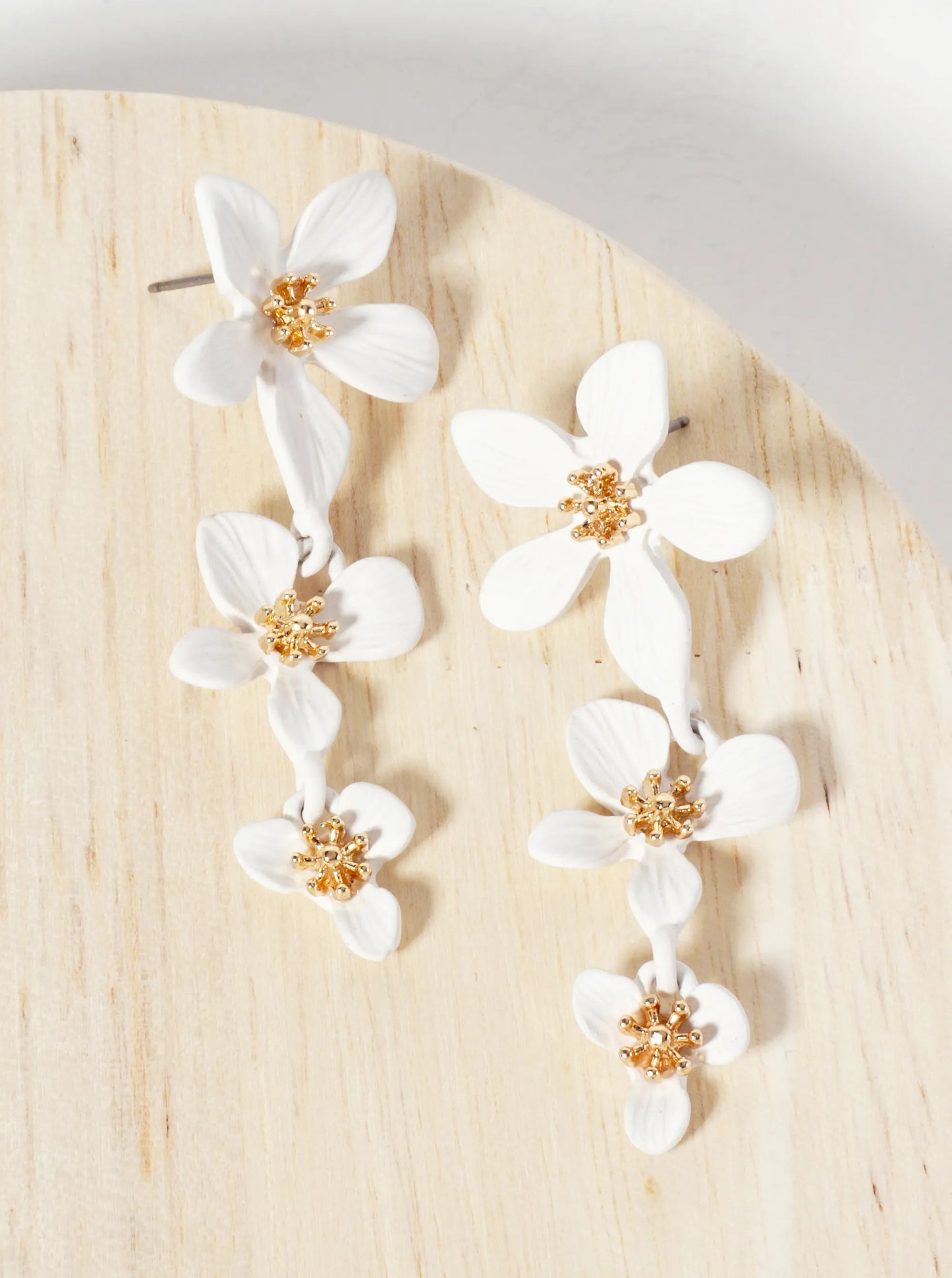 Botanical-Theme Three Graduated Flower Drop Post Earrings