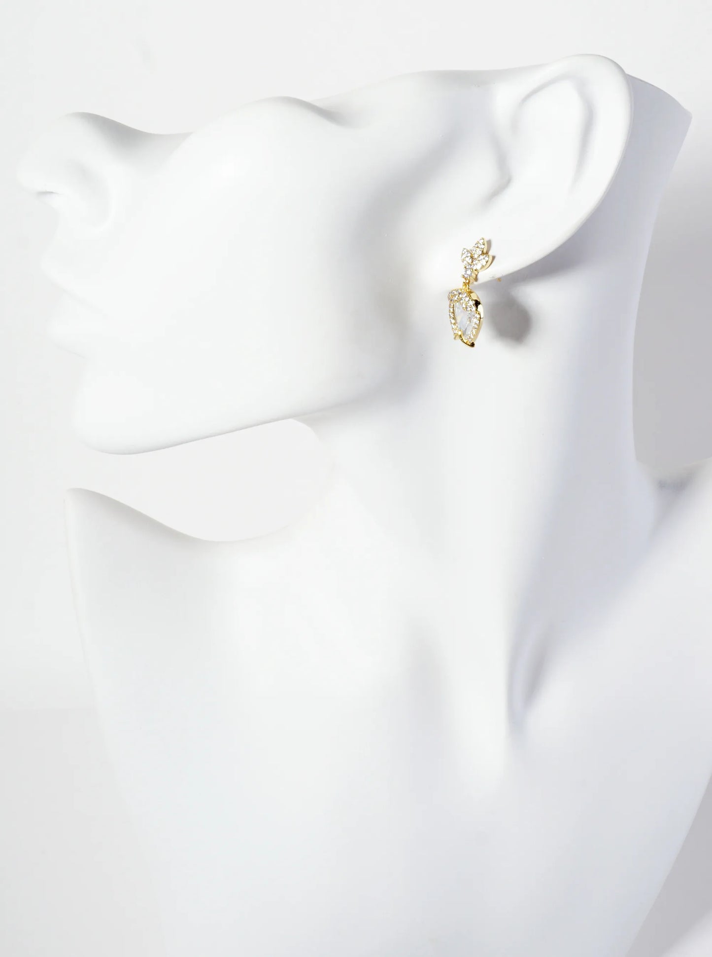 Botanical-Theme Upside-Down Tulip Design 18K-Gold-Dipped Cubic-Zirconia Dangle Post Earrings
