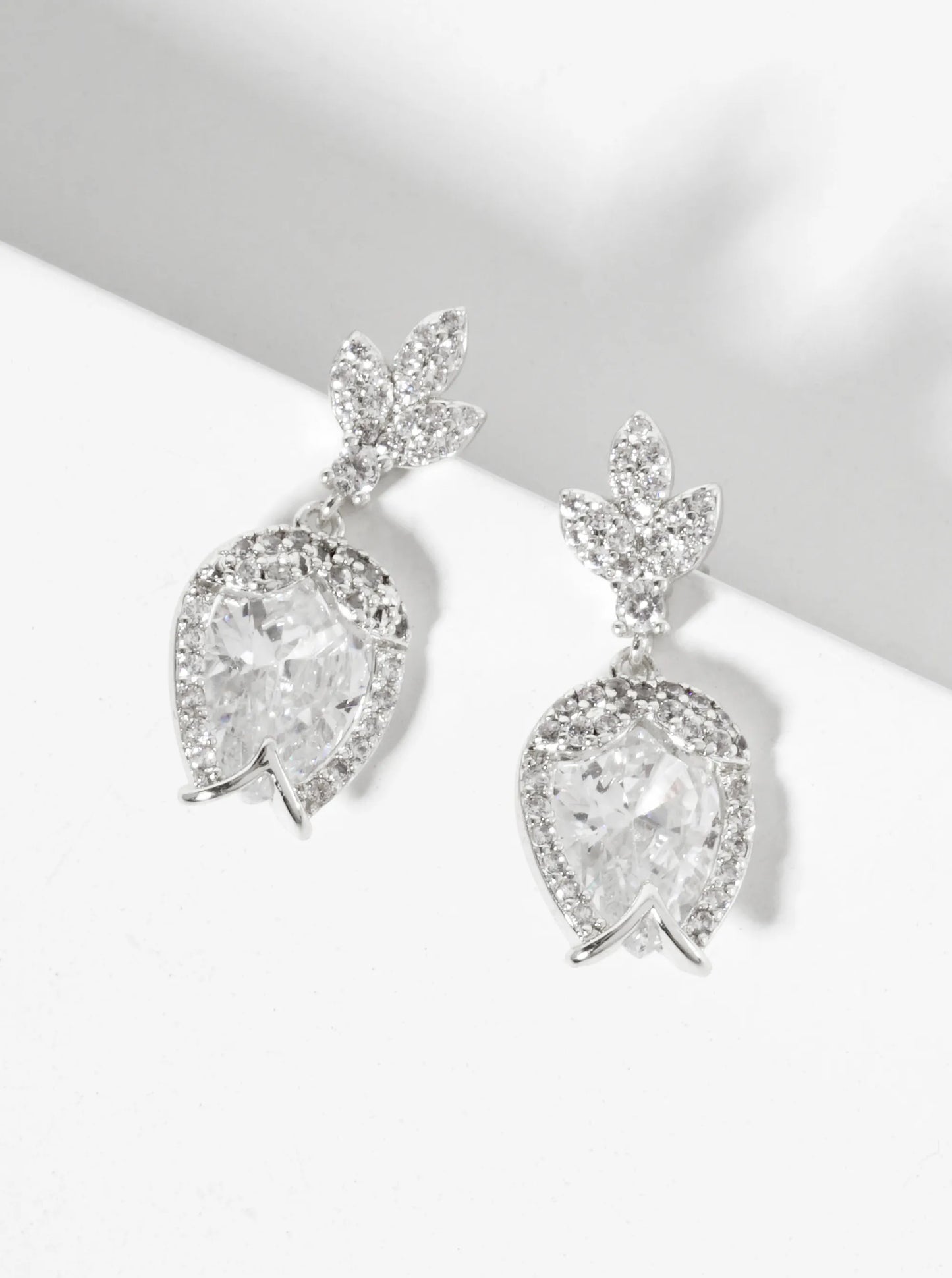 Botanical-Theme Upside-Down Tulip Design 18K-Gold-Dipped Cubic-Zirconia Dangle Post Earrings