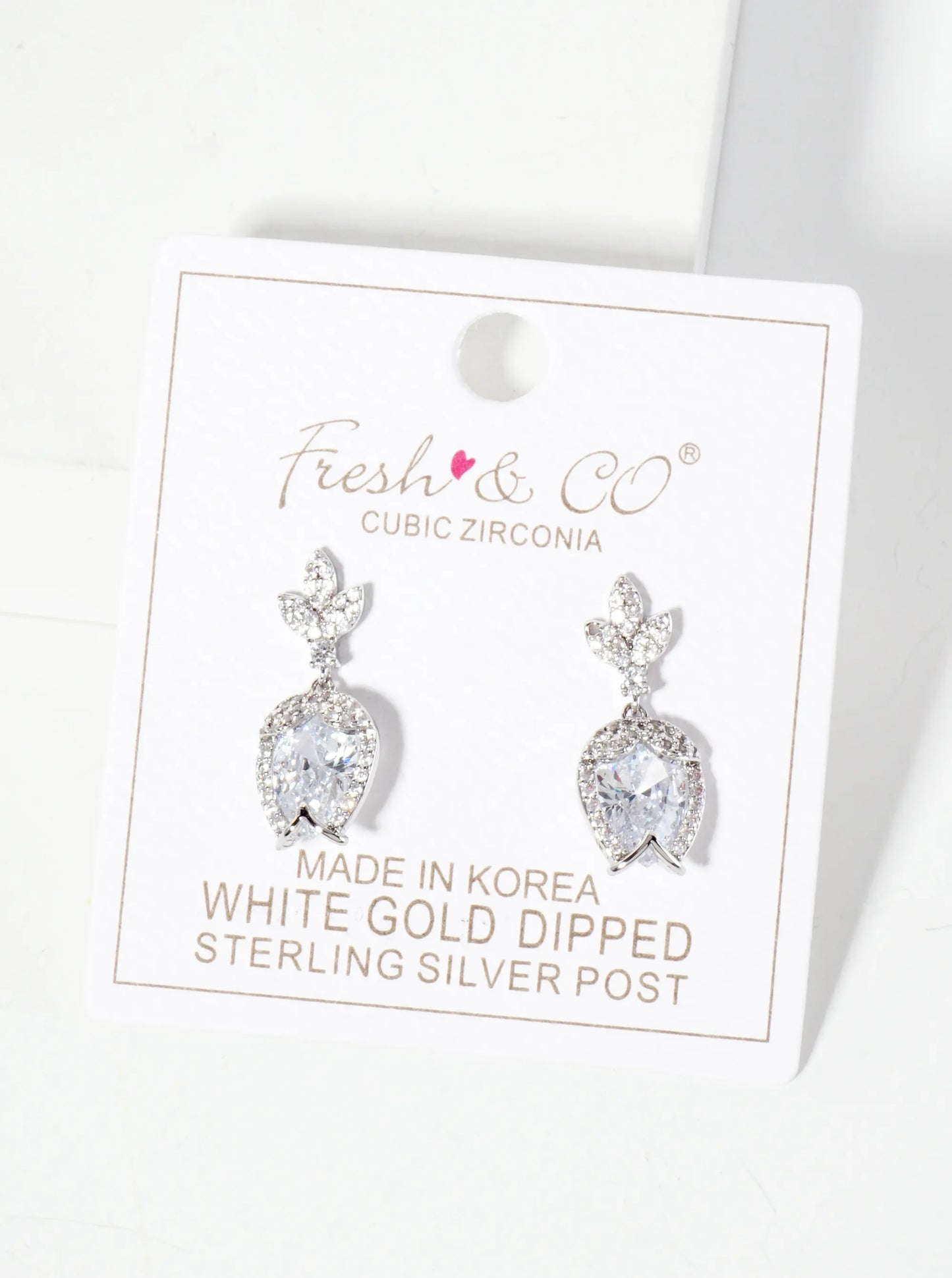 Botanical-Theme Upside-Down Tulip Design 18K-Gold-Dipped Cubic-Zirconia Dangle Post Earrings
