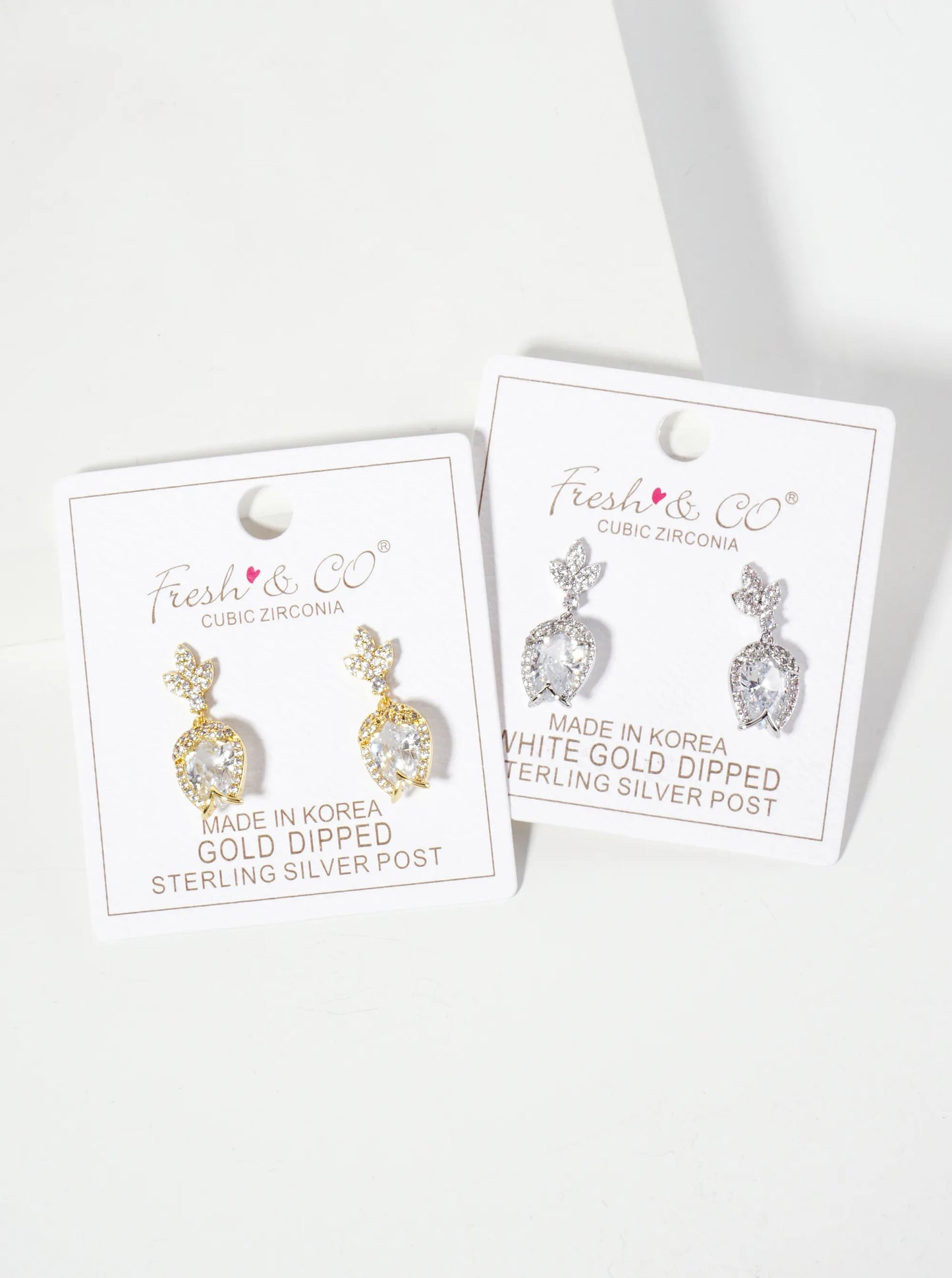 Botanical-Theme Upside-Down Tulip Design 18K-Gold-Dipped Cubic-Zirconia Dangle Post Earrings