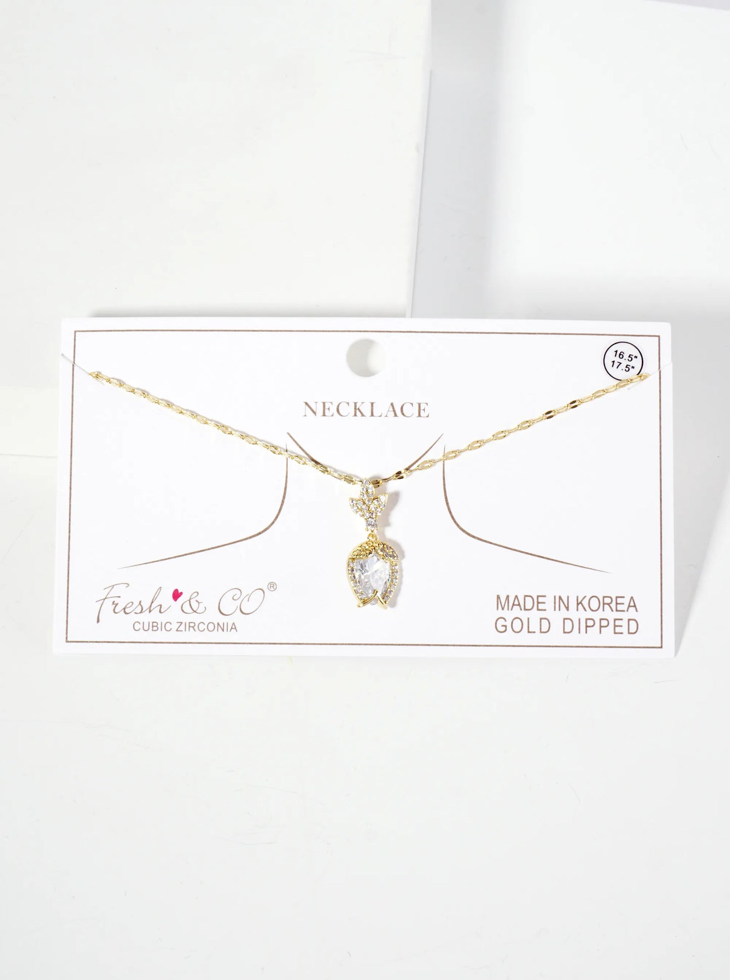 Botanical-Theme Upside-Down Tulip Design 18K-Gold-Dipped Cubic-Zirconia Pendant Necklace