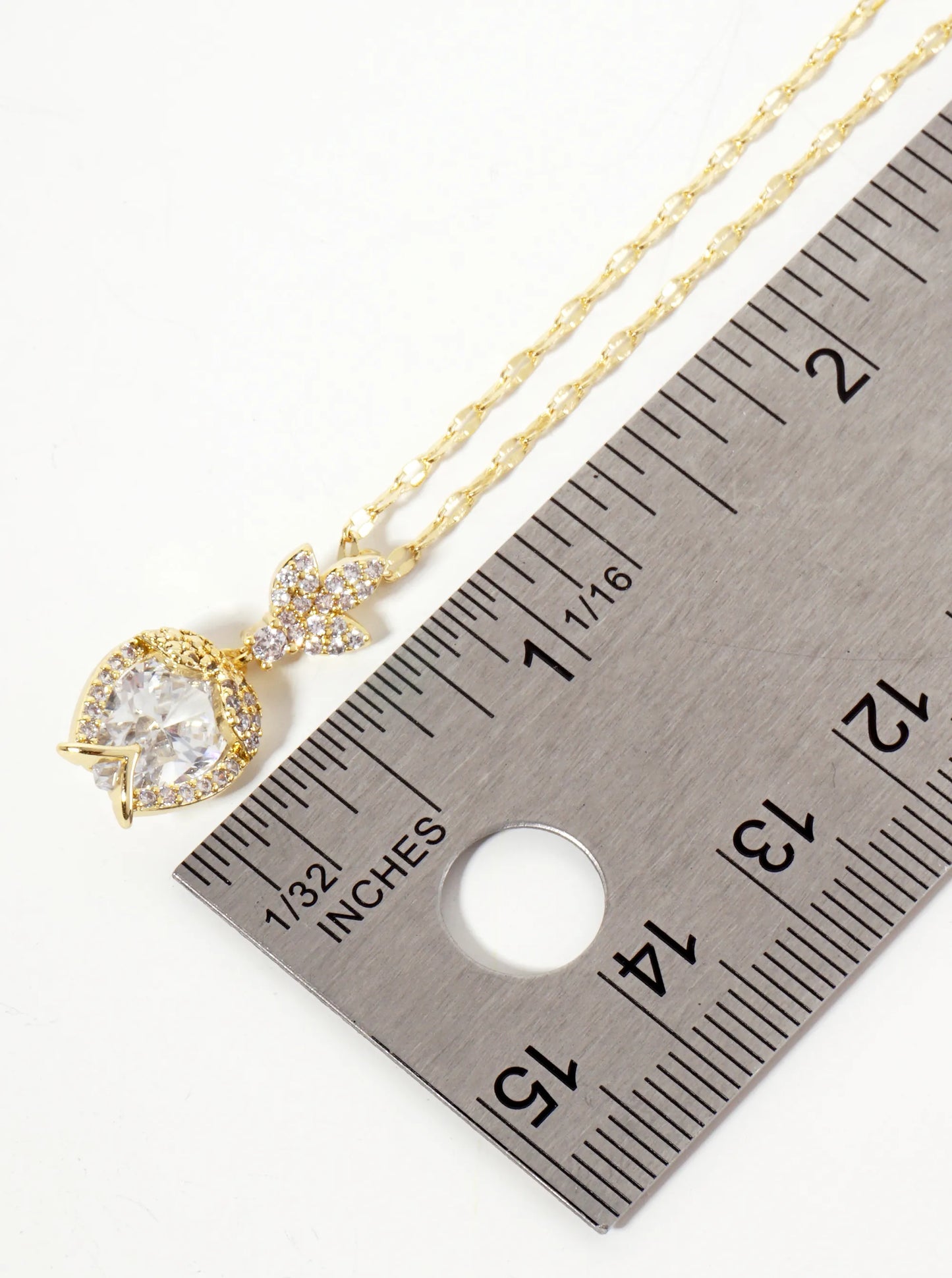 Botanical-Theme Upside-Down Tulip Design 18K-Gold-Dipped Cubic-Zirconia Pendant Necklace