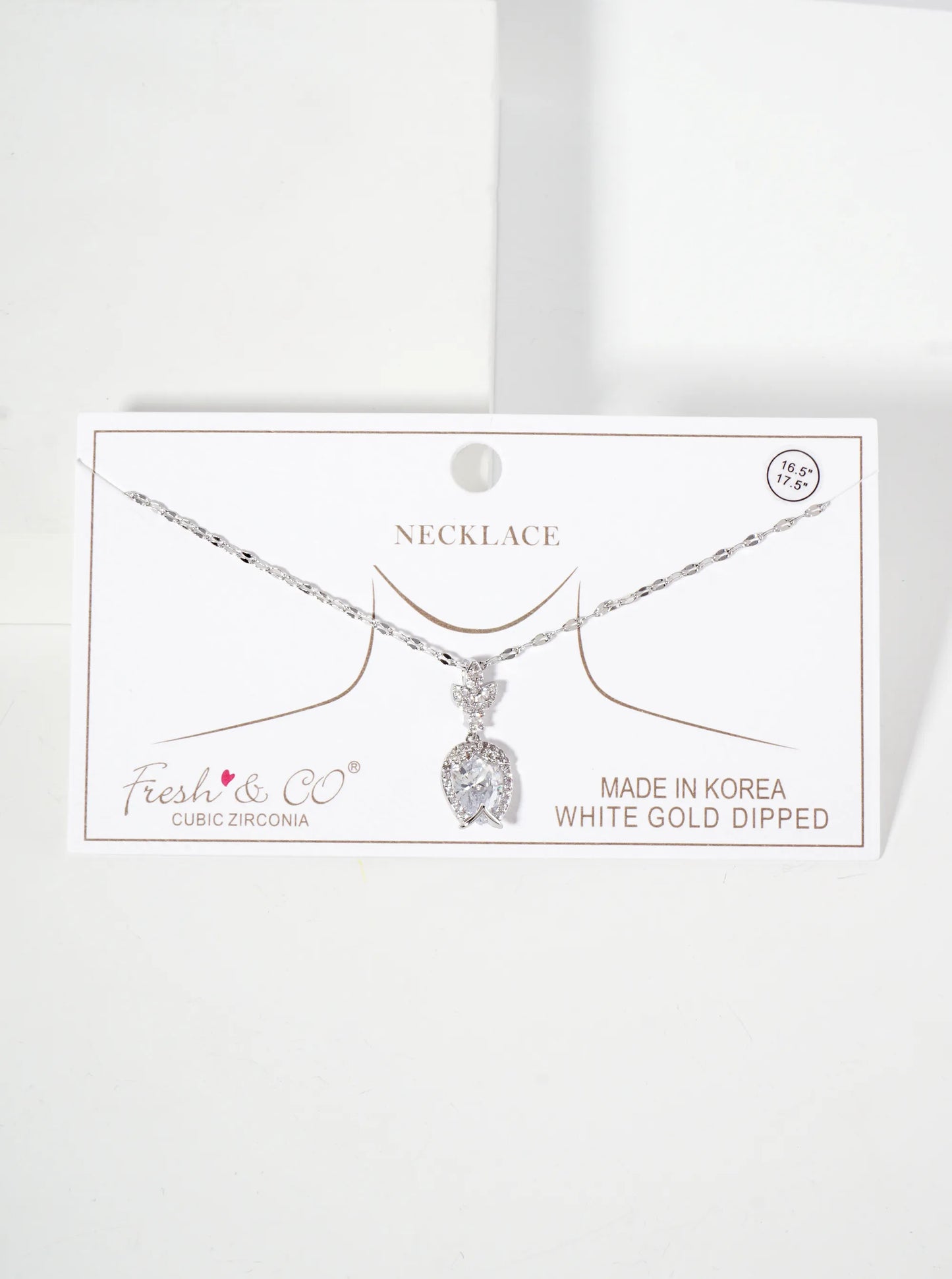 Botanical-Theme Upside-Down Tulip Design 18K-Gold-Dipped Cubic-Zirconia Pendant Necklace
