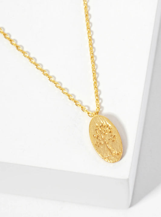 Botanical-theme 18K-Gold-Dipped Brushed-Texture Tree Engraved Oval Pendant Necklace