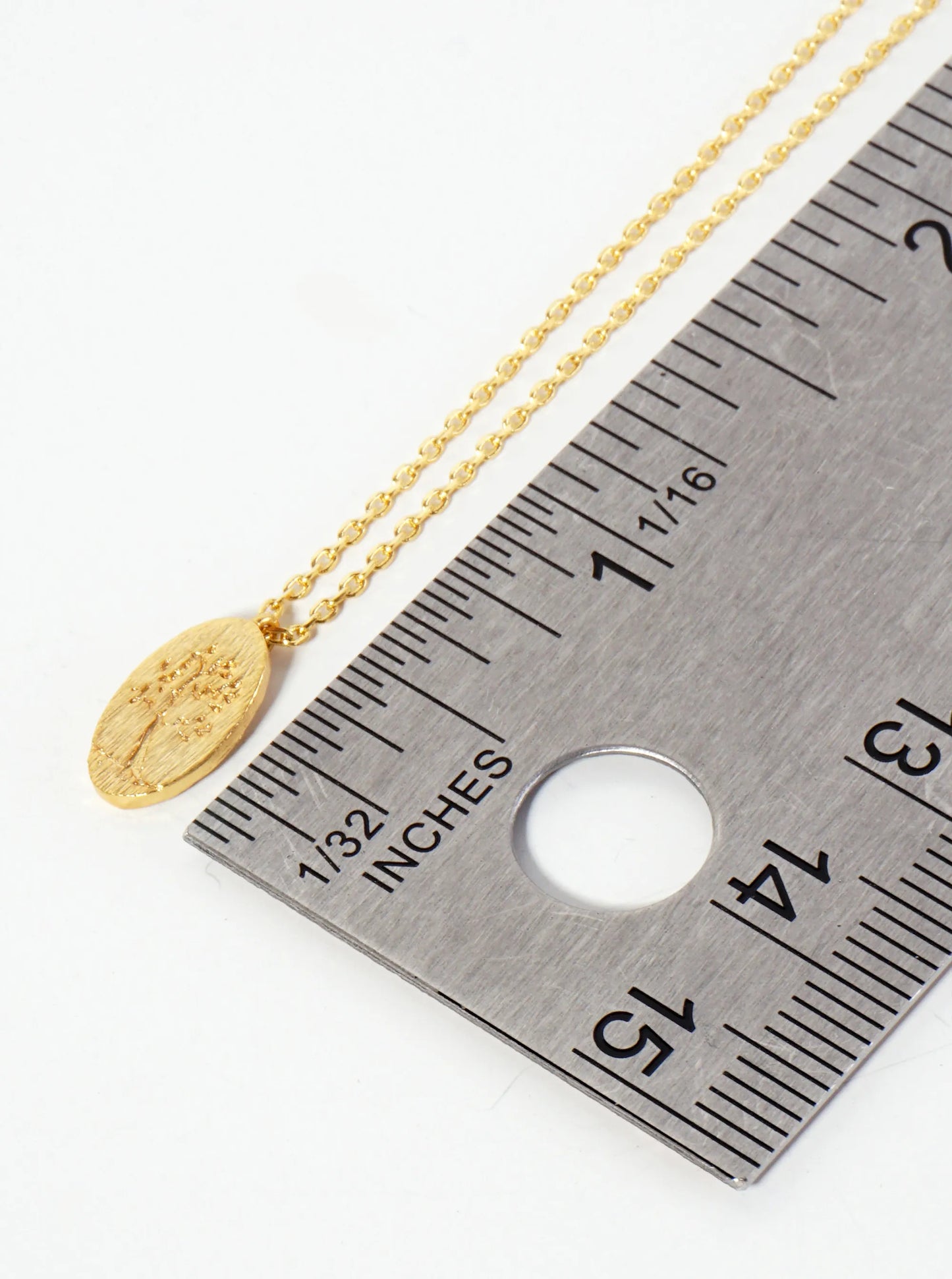Botanical-theme 18K-Gold-Dipped Brushed-Texture Tree Engraved Oval Pendant Necklace
