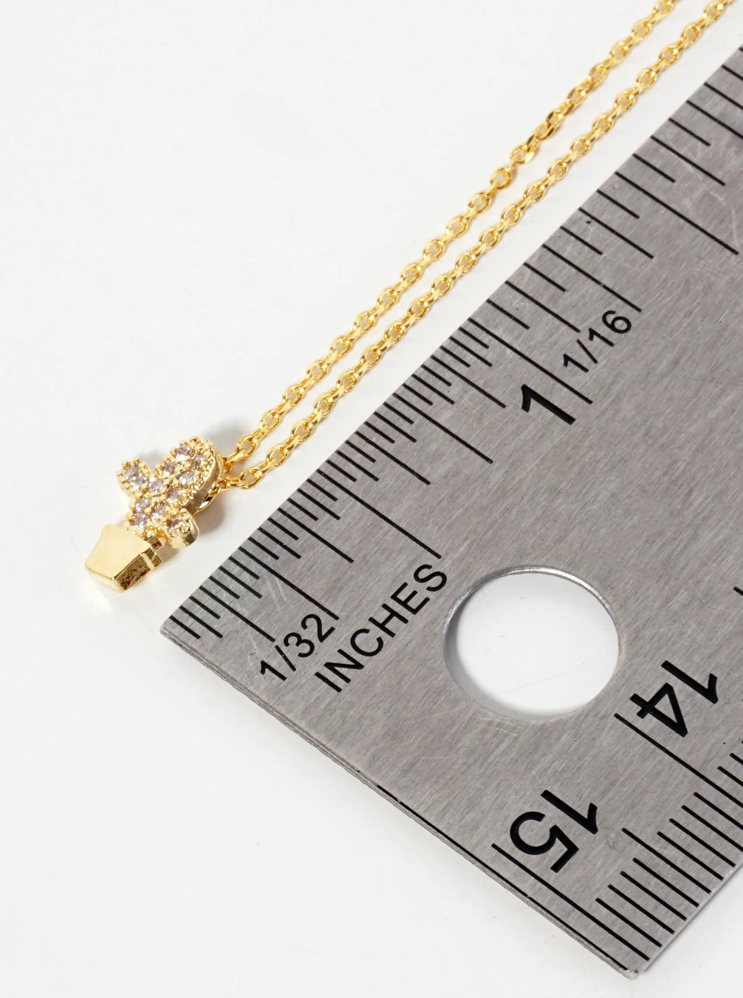 Botanical-theme 18K-Gold-Dipped Pave Set Cubic-Zirconia Cactus Pendant Necklace