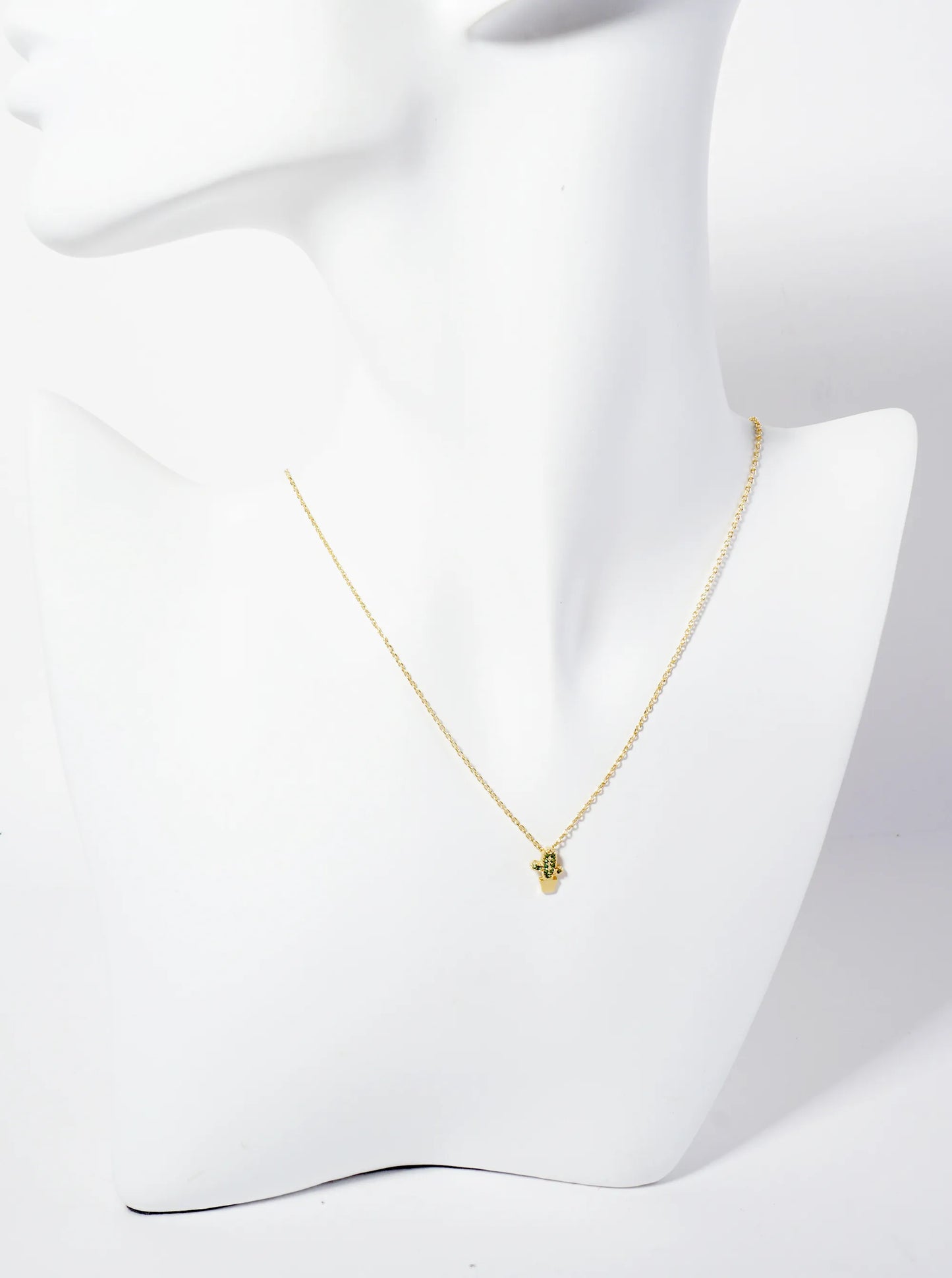 Botanical-theme 18K-Gold-Dipped Pave Set Cubic-Zirconia Cactus Pendant Necklace