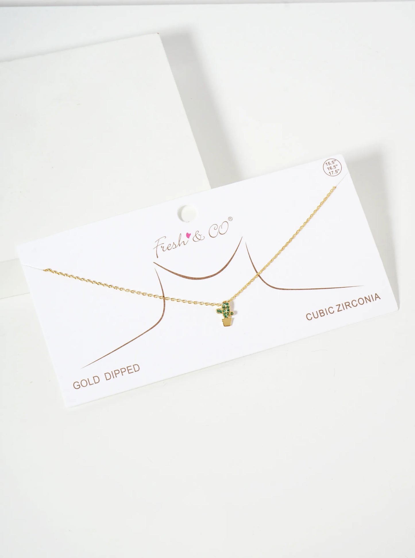 Botanical-theme 18K-Gold-Dipped Pave Set Cubic-Zirconia Cactus Pendant Necklace