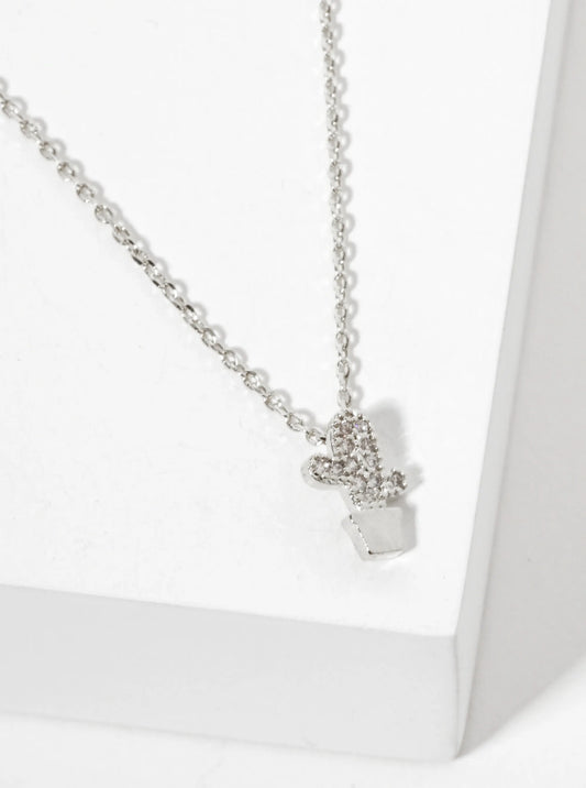 Botanical-theme 18K-Gold-Dipped Pave Set Cubic-Zirconia Cactus Pendant Necklace